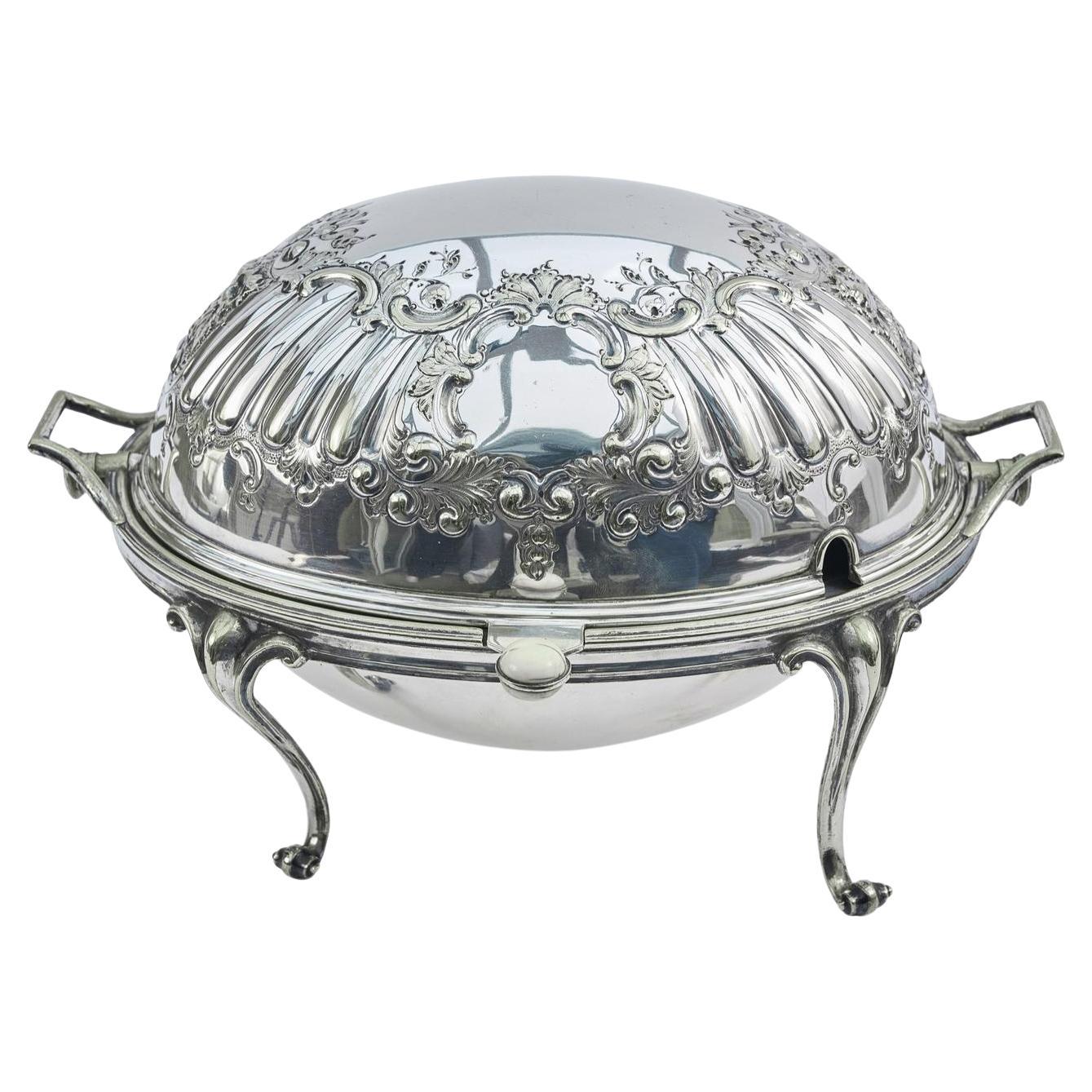 Plato calentador giratorio de calidad victoriano antiguo chapado en plata