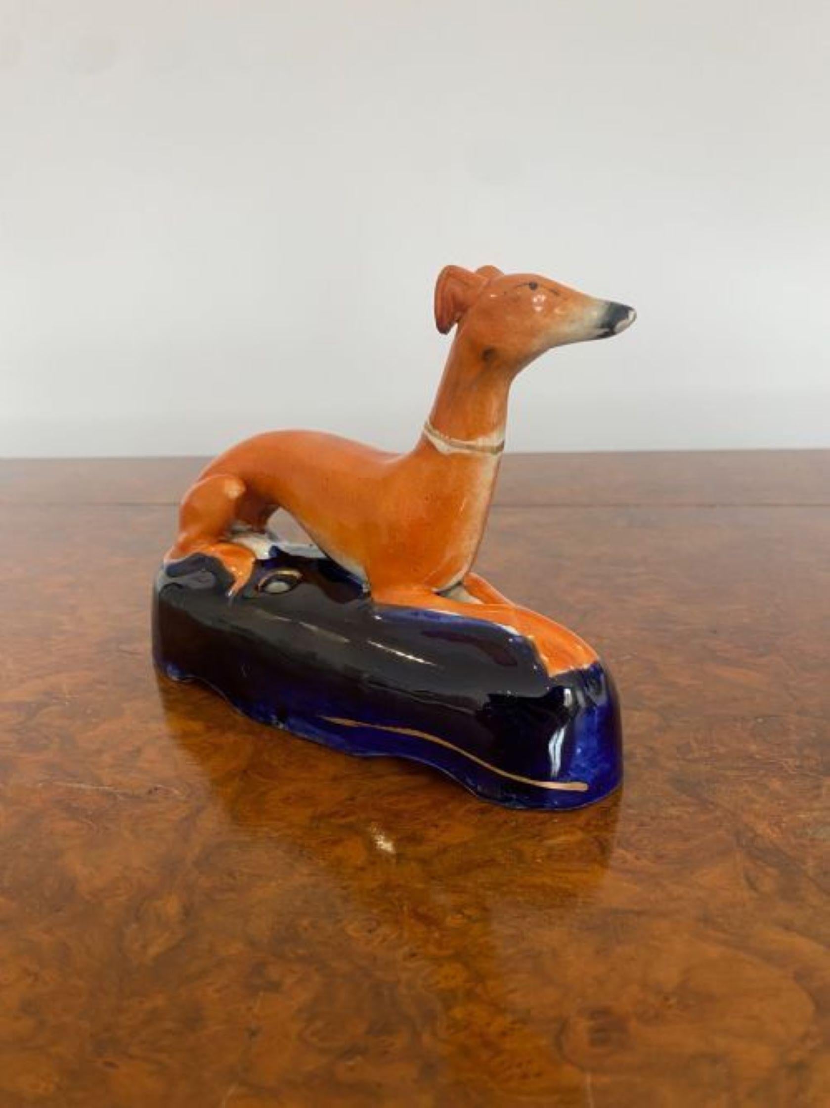Quality Antique Victorian Staffordshire Greyhound In Good Condition For Sale In Ipswich, GB