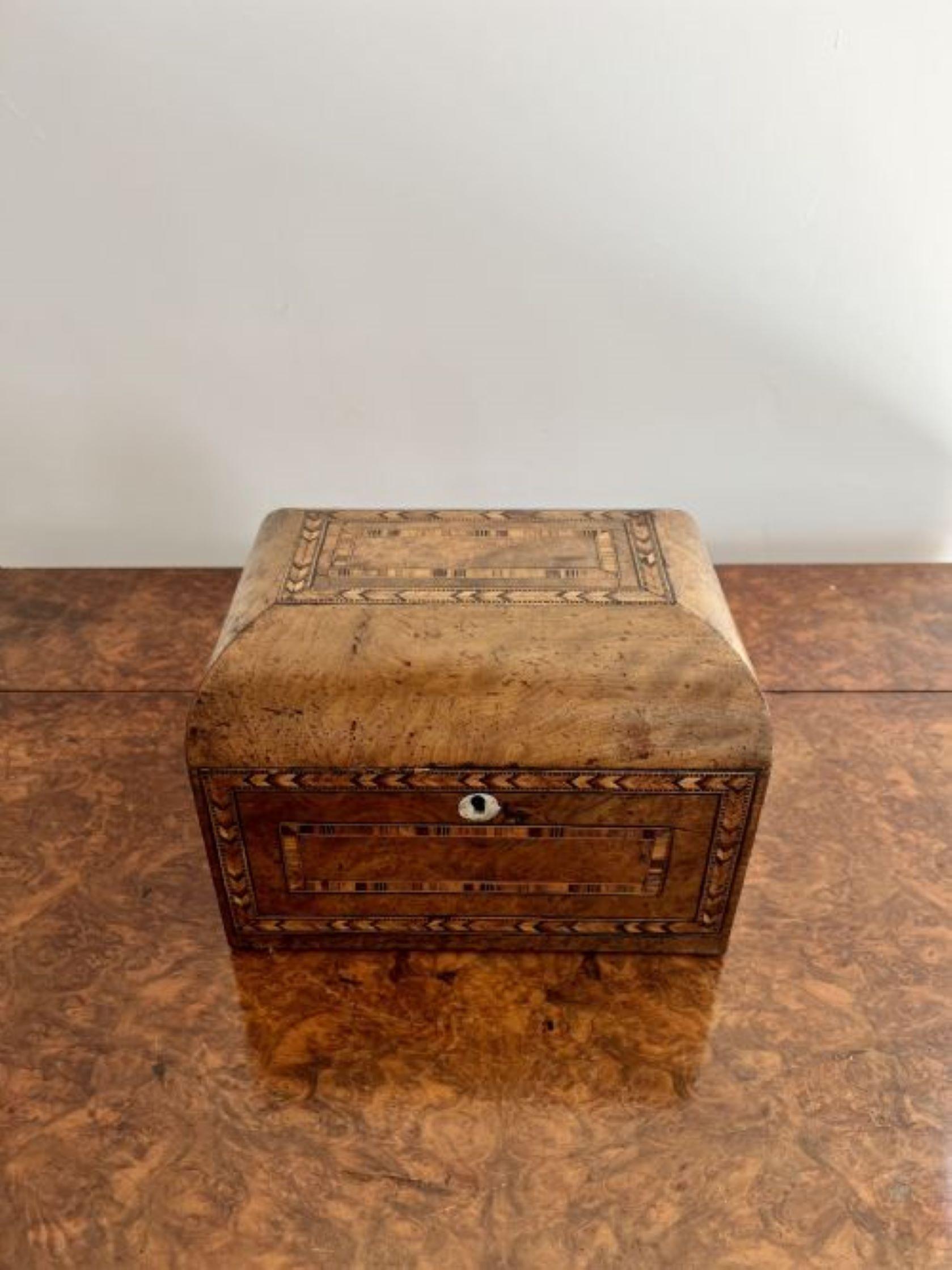 19th Century Quality antique Victorian tunbridge ware inlaid tea caddy For Sale