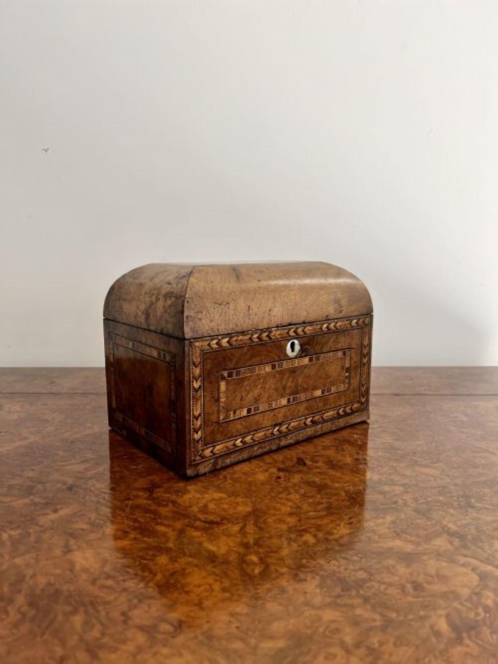 Wood Quality antique Victorian tunbridge ware inlaid tea caddy For Sale