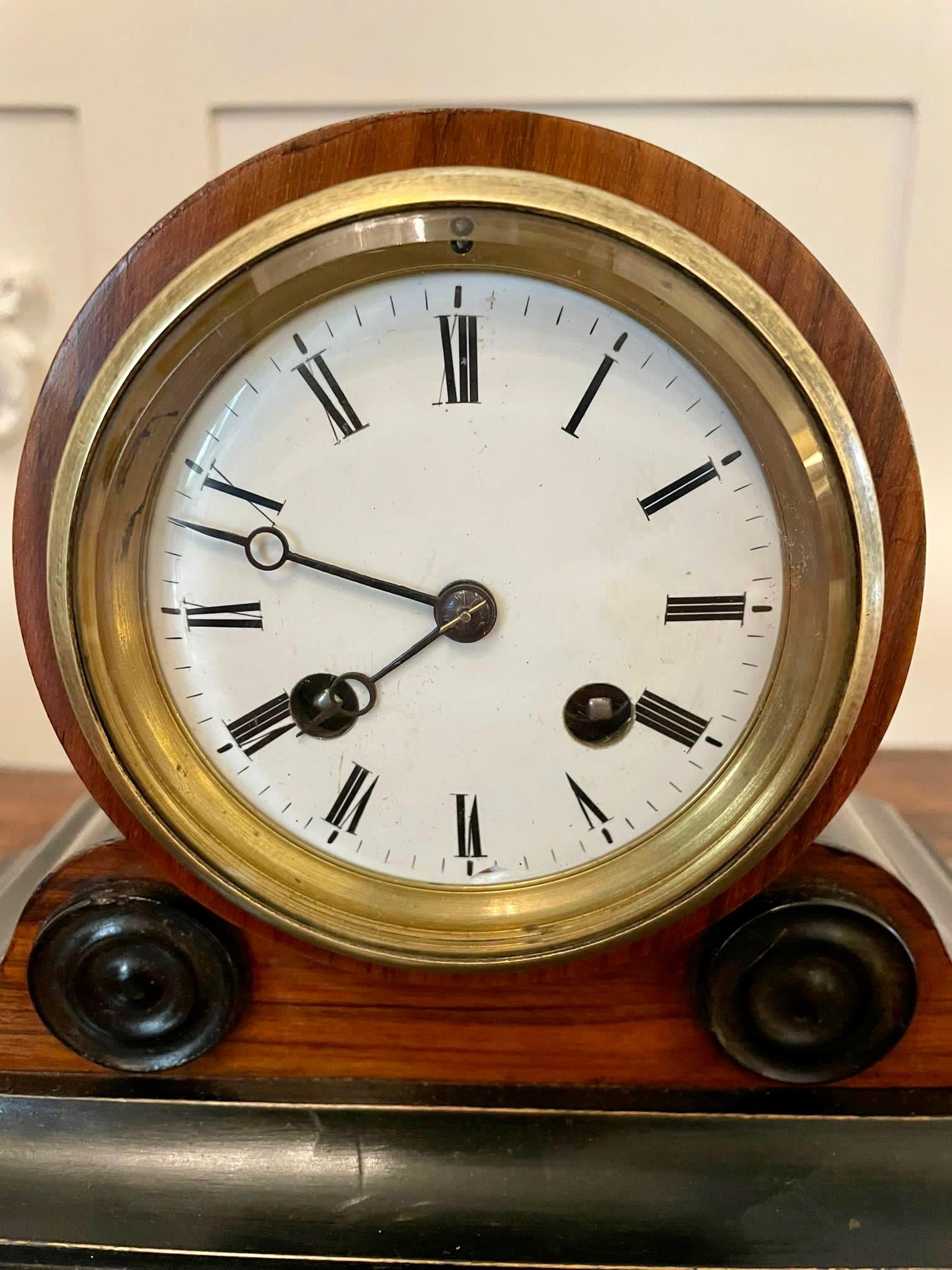 Quality Antique Victorian Walnut Desk Clock For Sale 3
