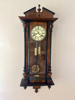 Quality antique Victorian walnut double weight wall clock