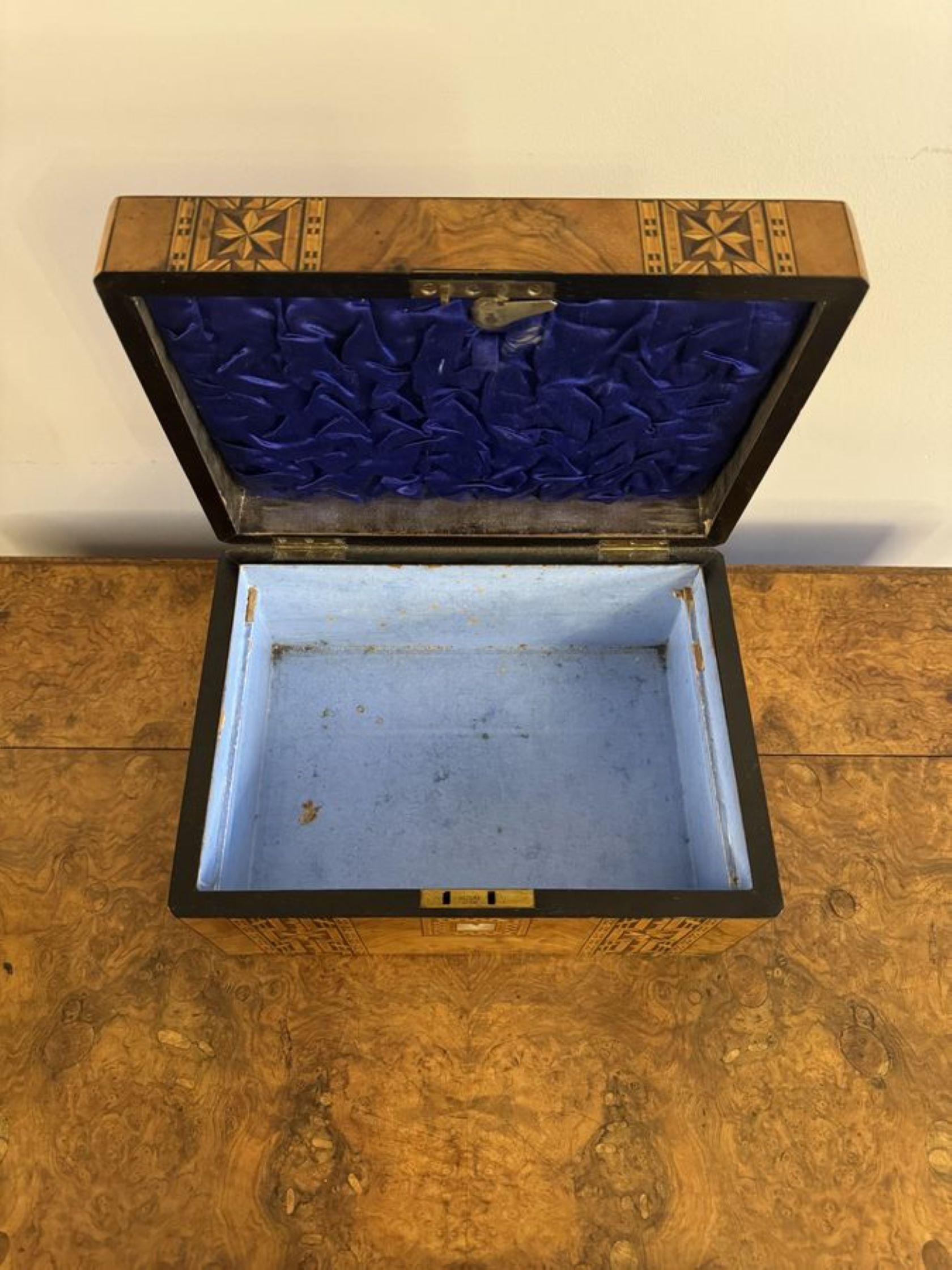 Walnut Quality antique Victorian walnut tunbridge ware inlaid sewing box  For Sale
