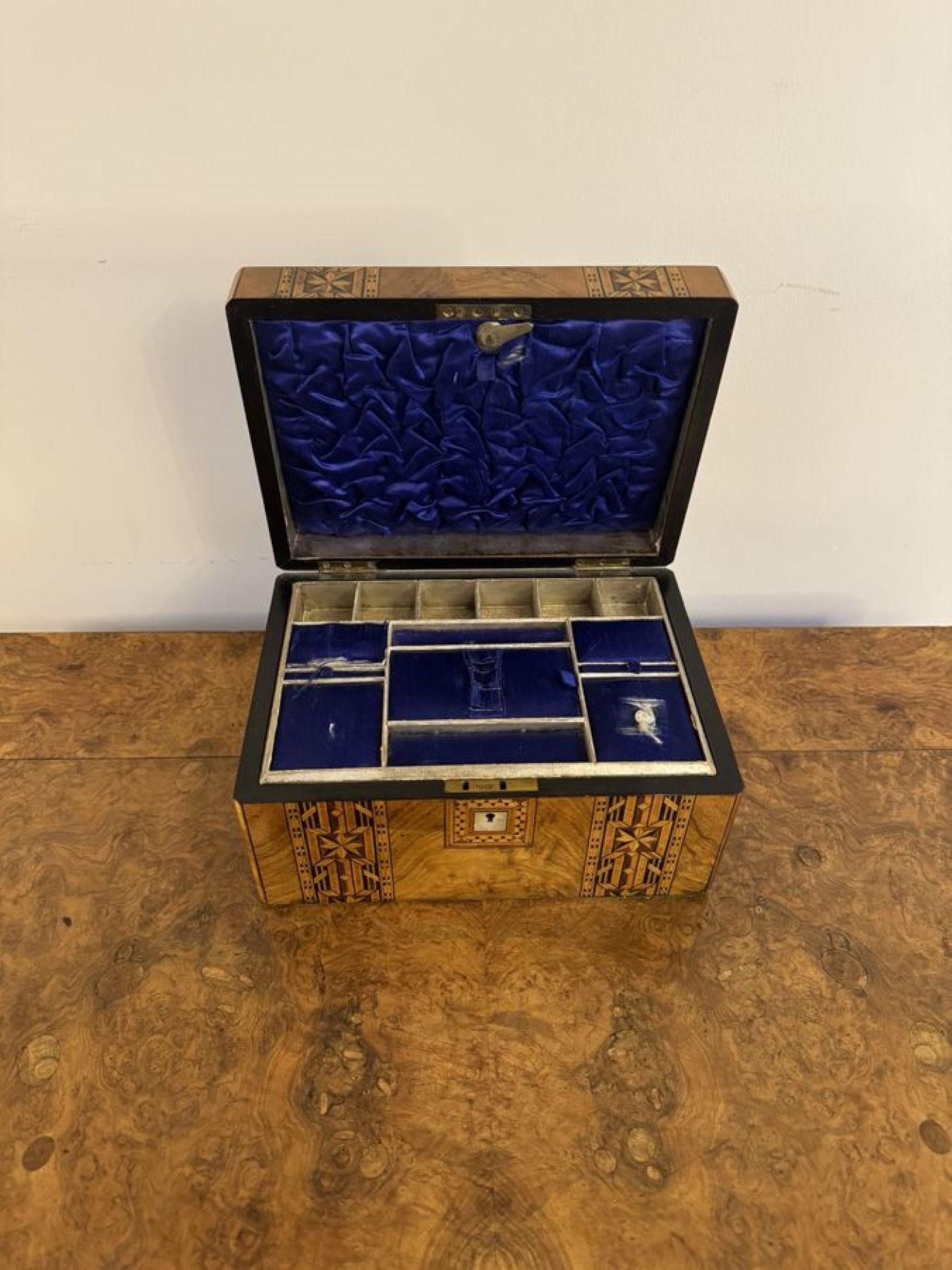 Quality antique Victorian walnut tunbridge ware inlaid sewing box  For Sale 1