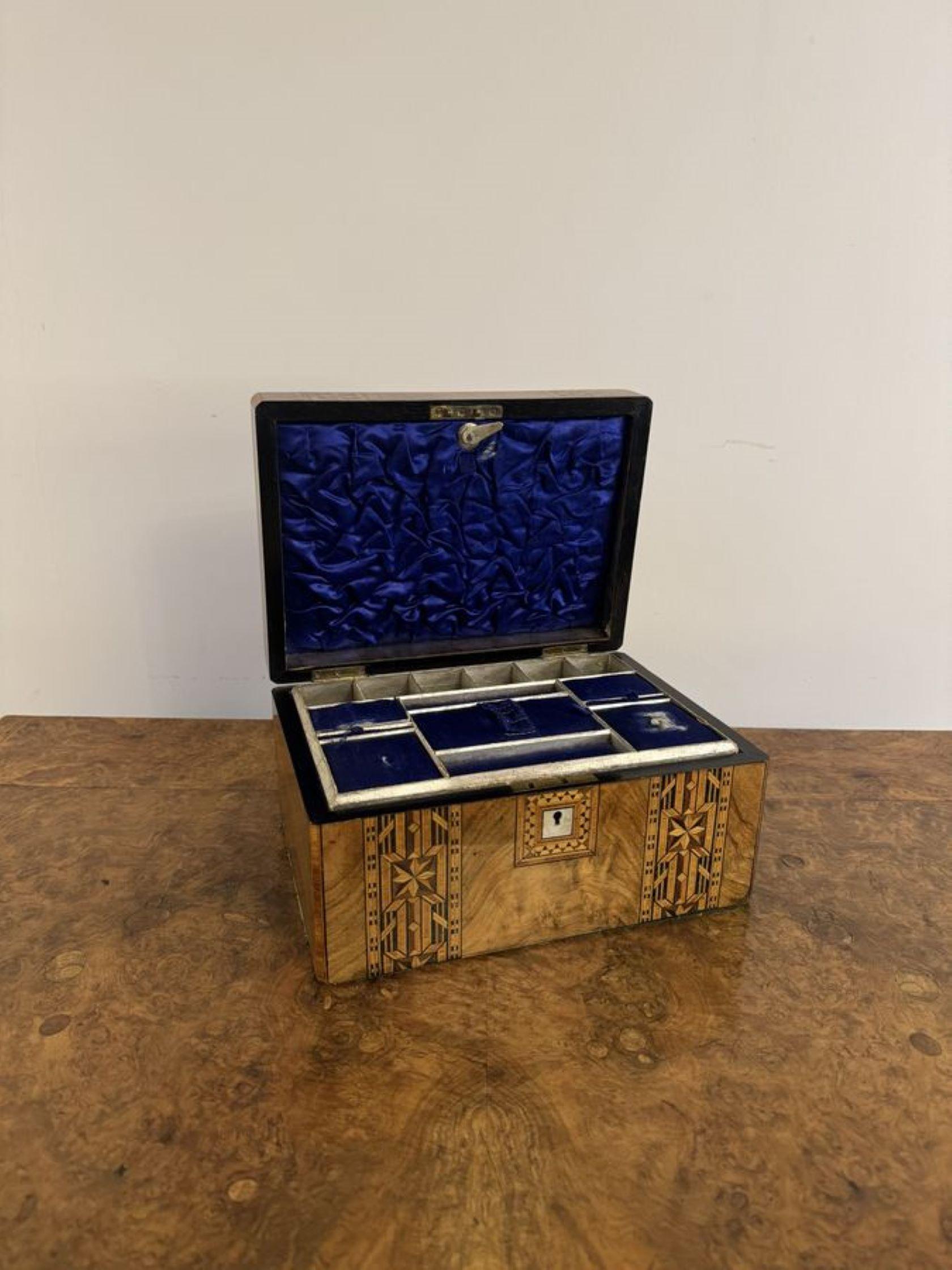 Quality antique Victorian walnut tunbridge ware inlaid sewing box  For Sale 2