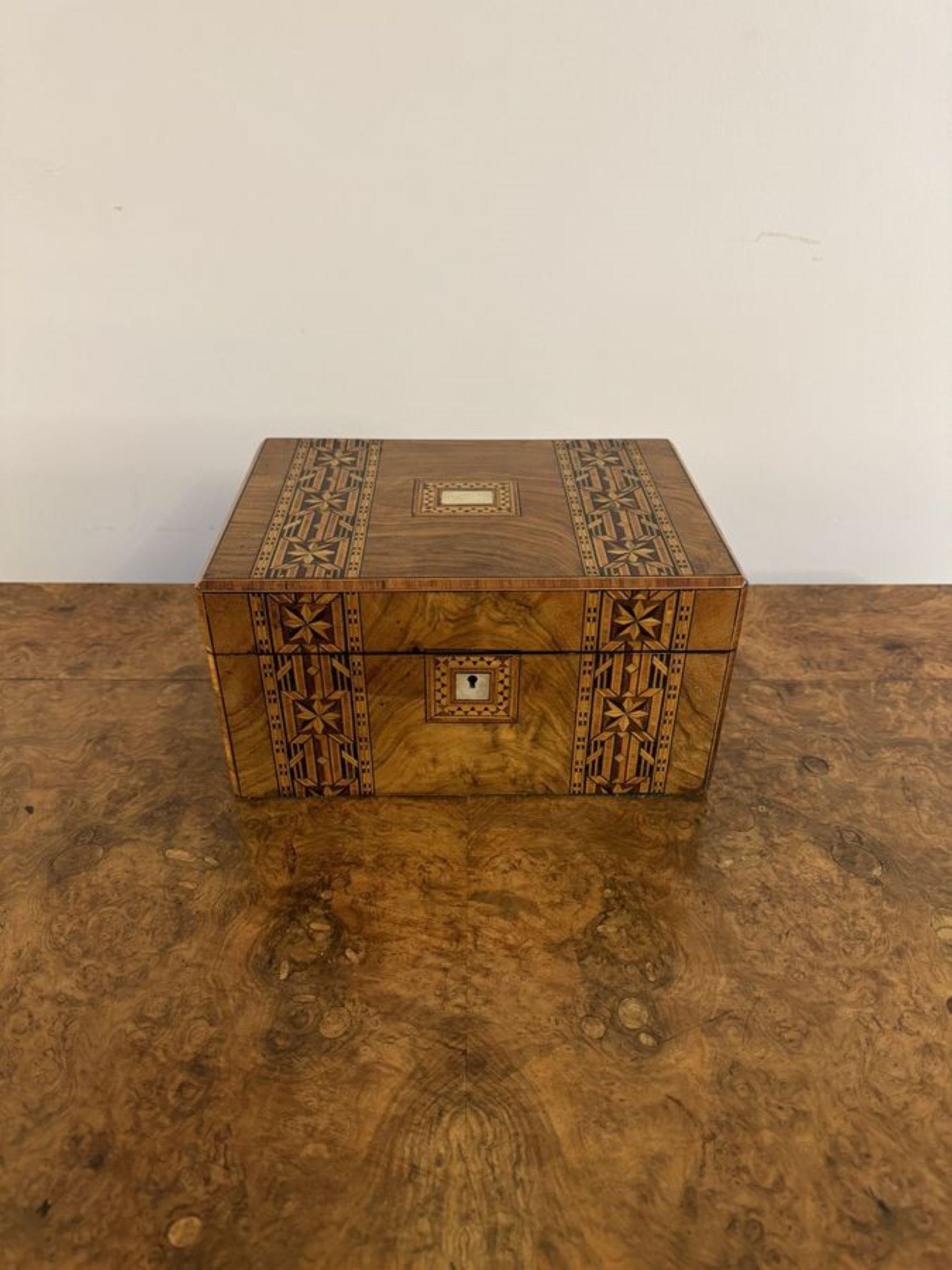 Quality antique Victorian walnut tunbridge ware inlaid sewing box  For Sale 3