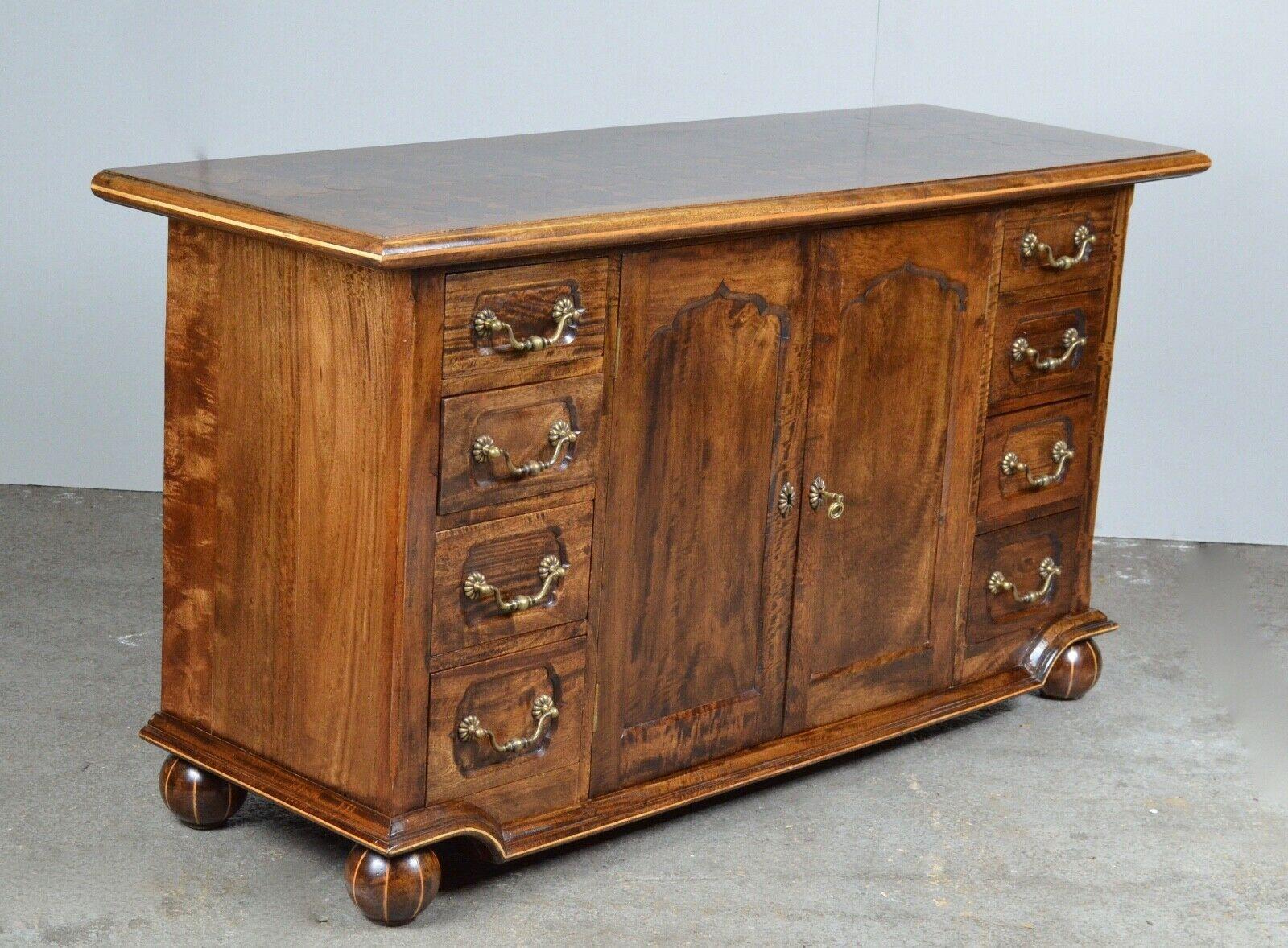 Quality Antique Walnut Parquetry Inlaid Hardwood Sideboard /Table&Ch Available For Sale 5