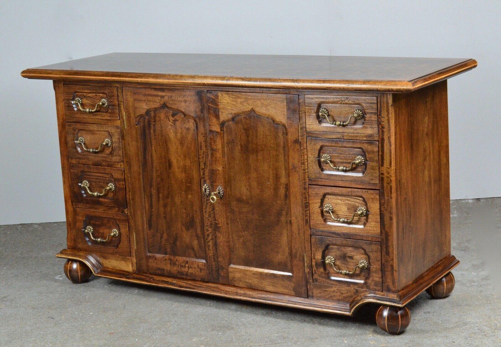 Hand-Crafted Quality Antique Walnut Parquetry Inlaid Hardwood Sideboard /Table&Ch Available For Sale
