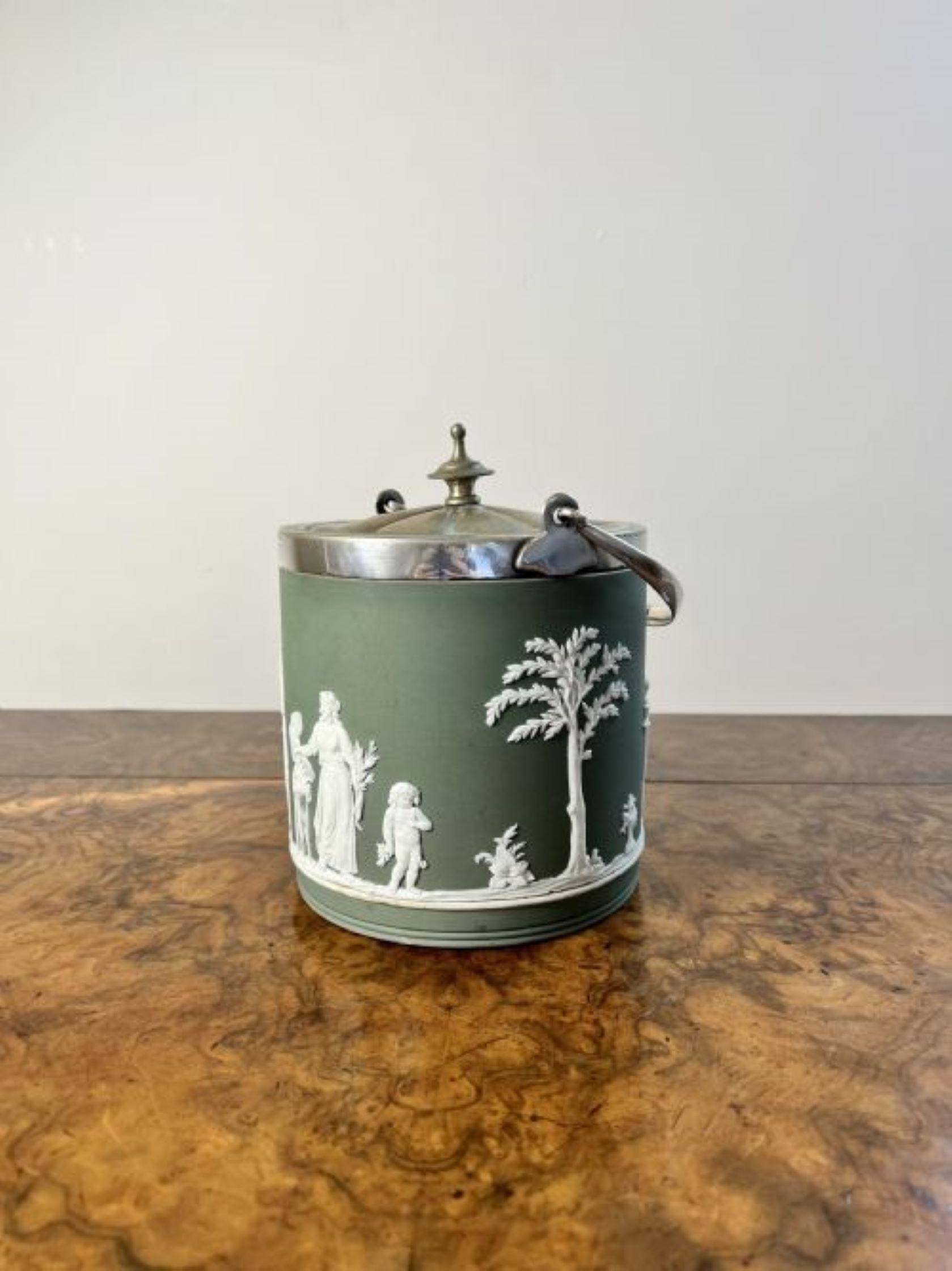 19th Century Quality Antique Wedgwood Jasper Ware Biscuit Barrel  For Sale