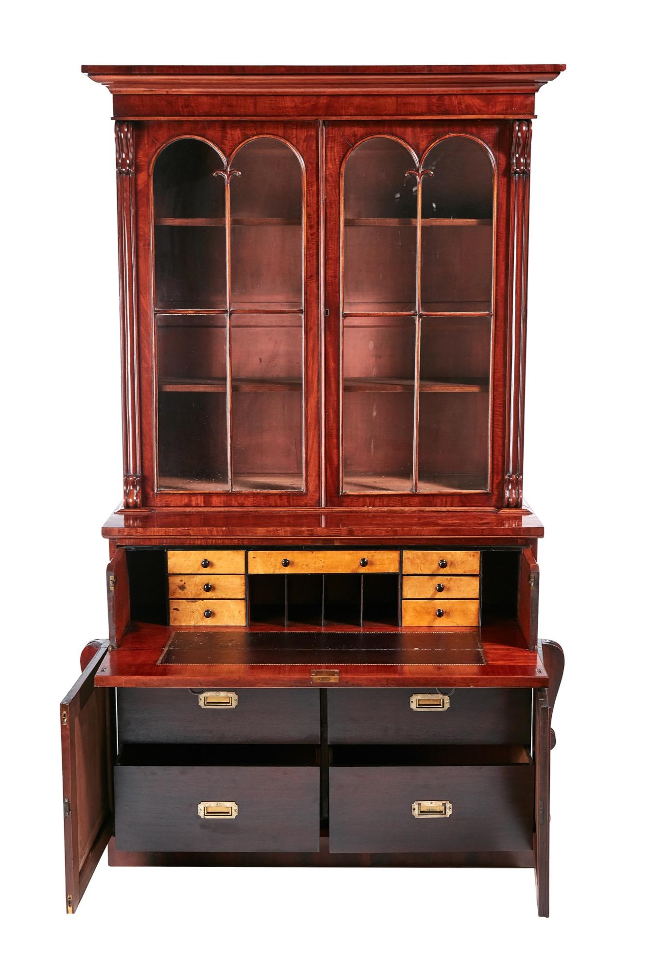 Quality Antique William IV Mahogany Secretaire Bookcase In Excellent Condition In Suffolk, GB
