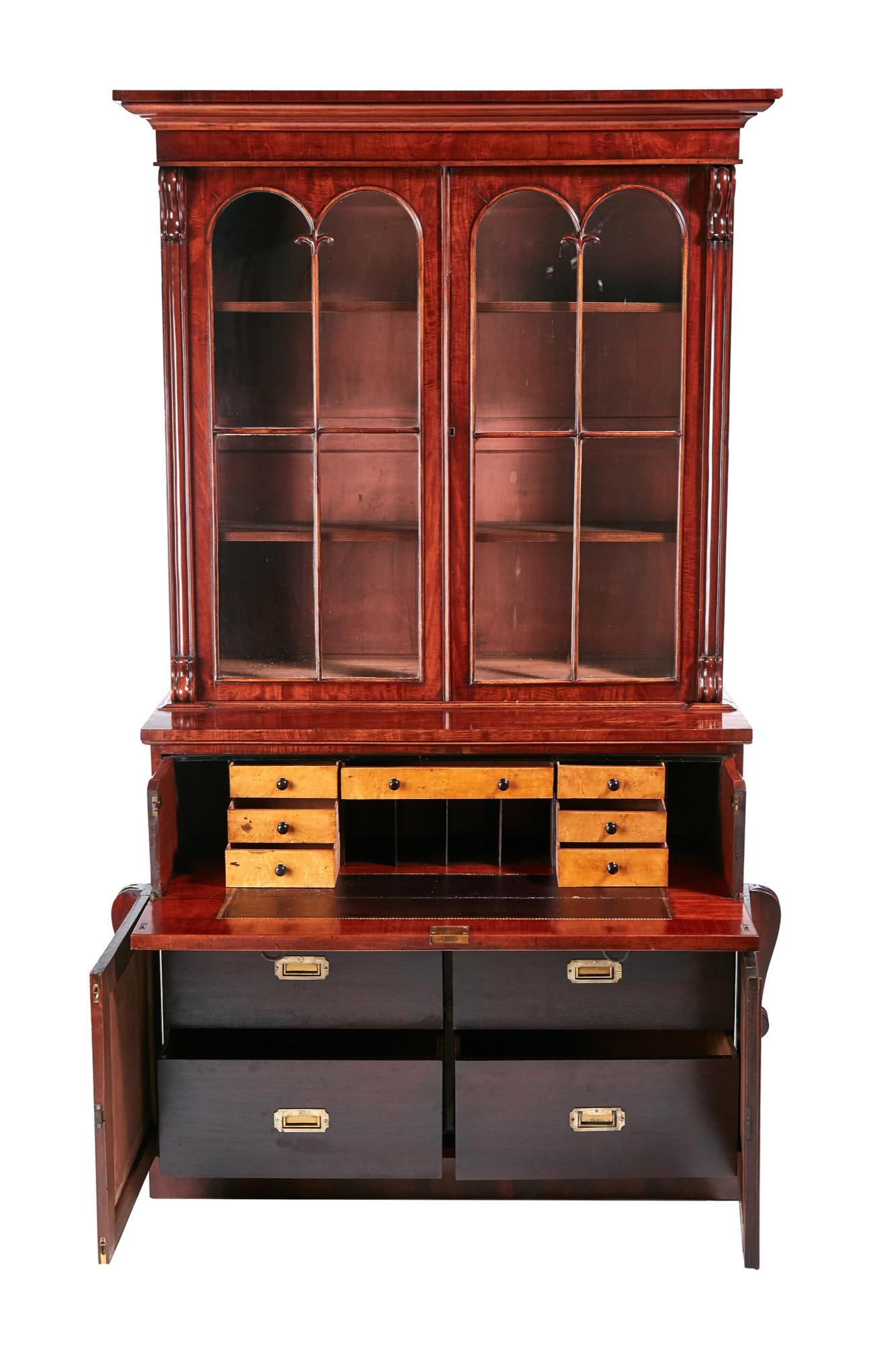 19th Century Quality Antique William IV Mahogany Secretaire Bookcase