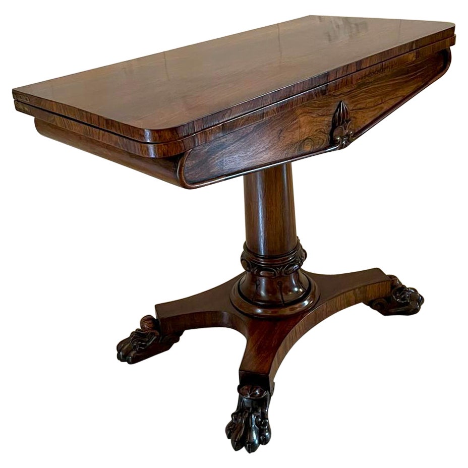 Mesa de cartas y auxiliar antigua de calidad William IV Rosewood