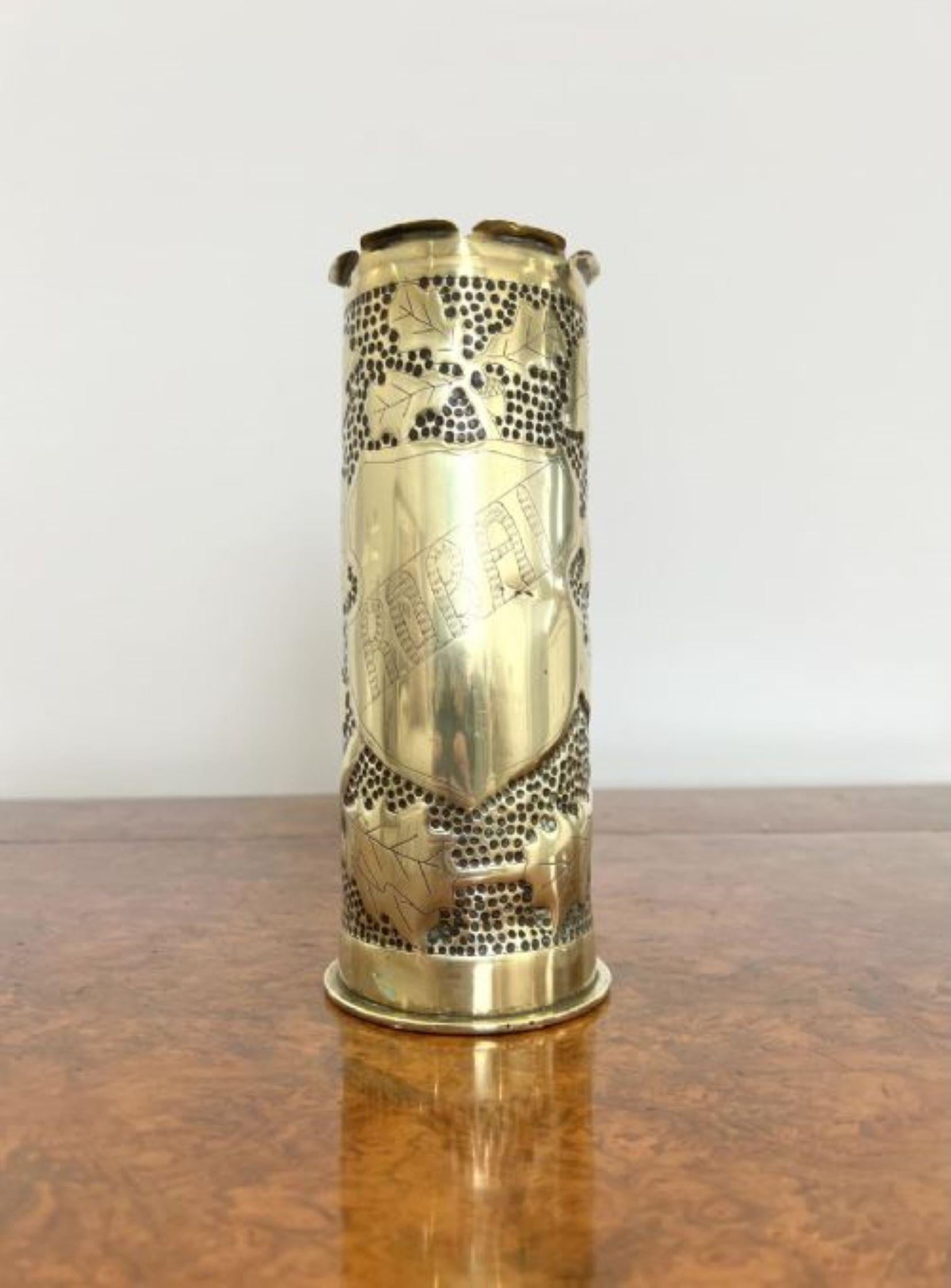 Quality antique Ww1 trench art brass empty shell case  In Good Condition For Sale In Ipswich, GB