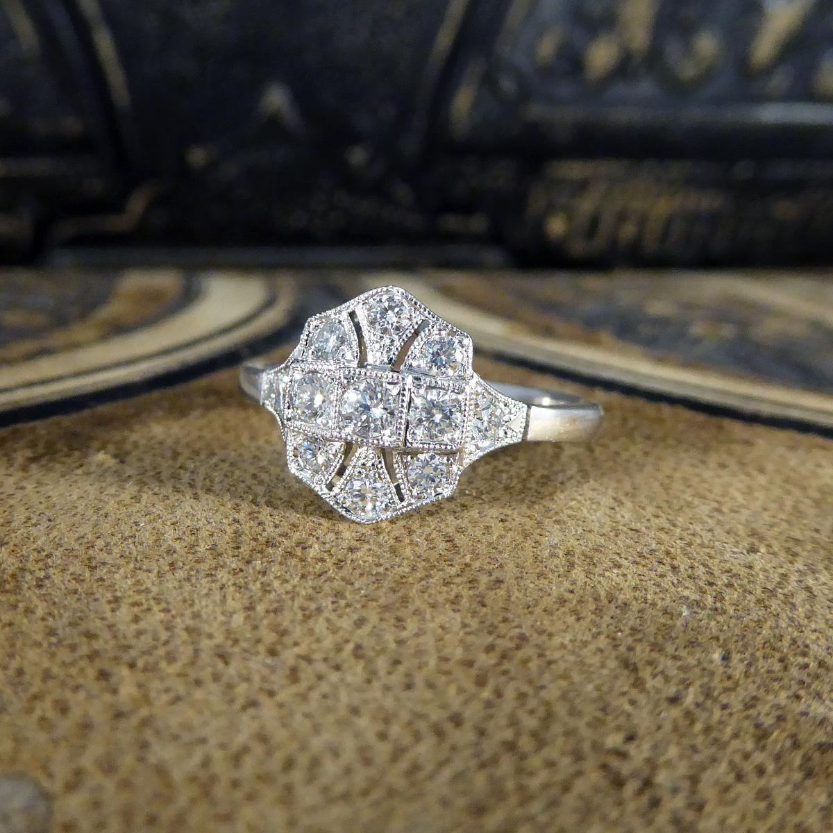 Quality Art Deco Replica Diamond Plaque Ring in 18 Carat White Gold For Sale 5