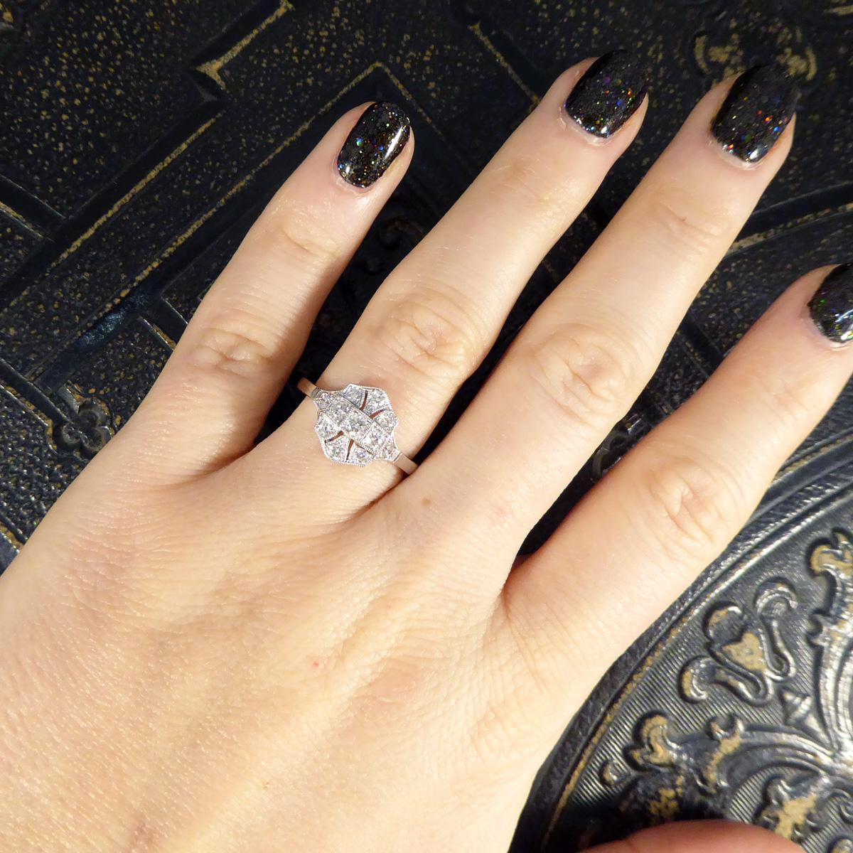 Quality Art Deco Replica Diamond Plaque Ring in 18 Carat White Gold For Sale 2