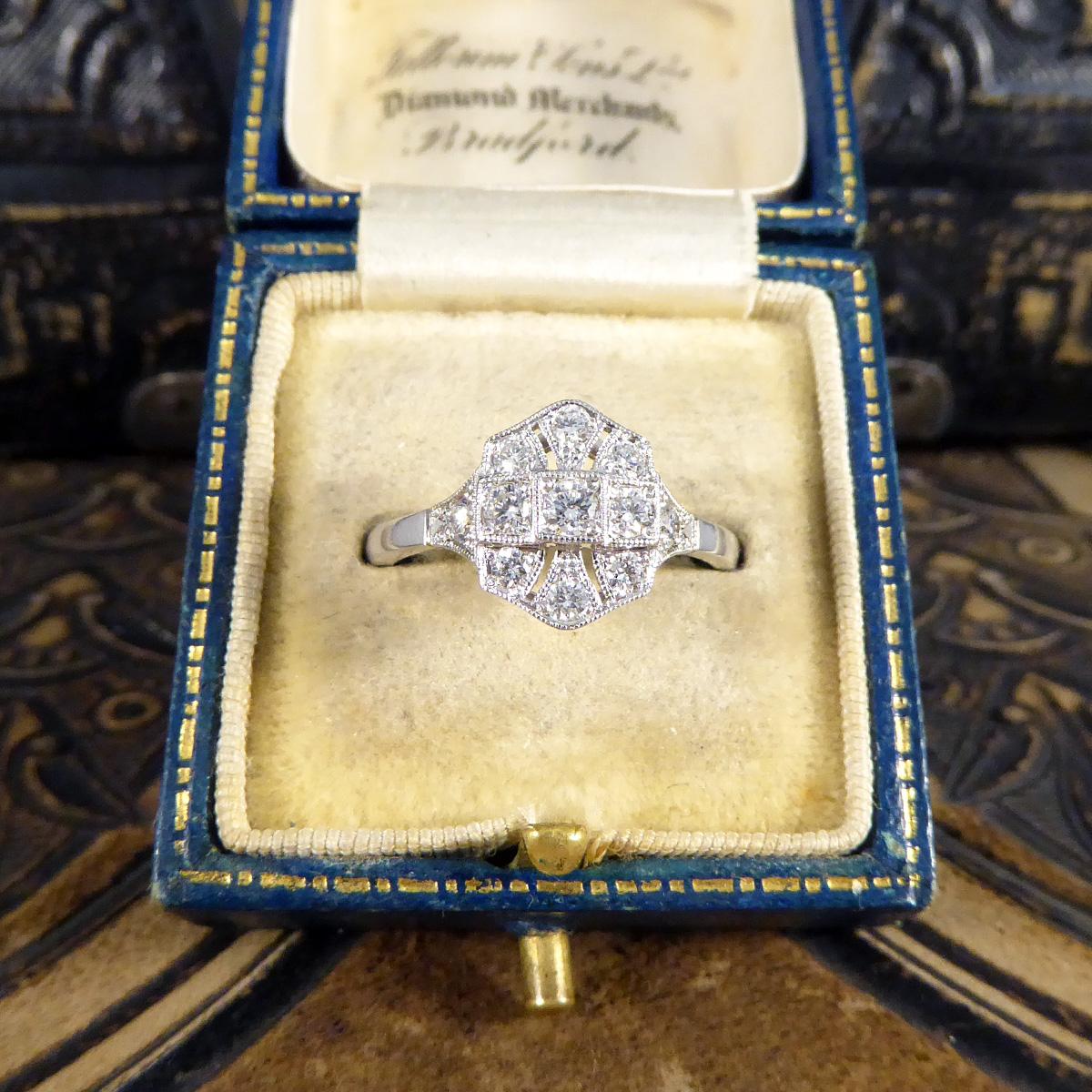 Quality Art Deco Replica Diamond Plaque Ring in 18 Carat White Gold For Sale 3