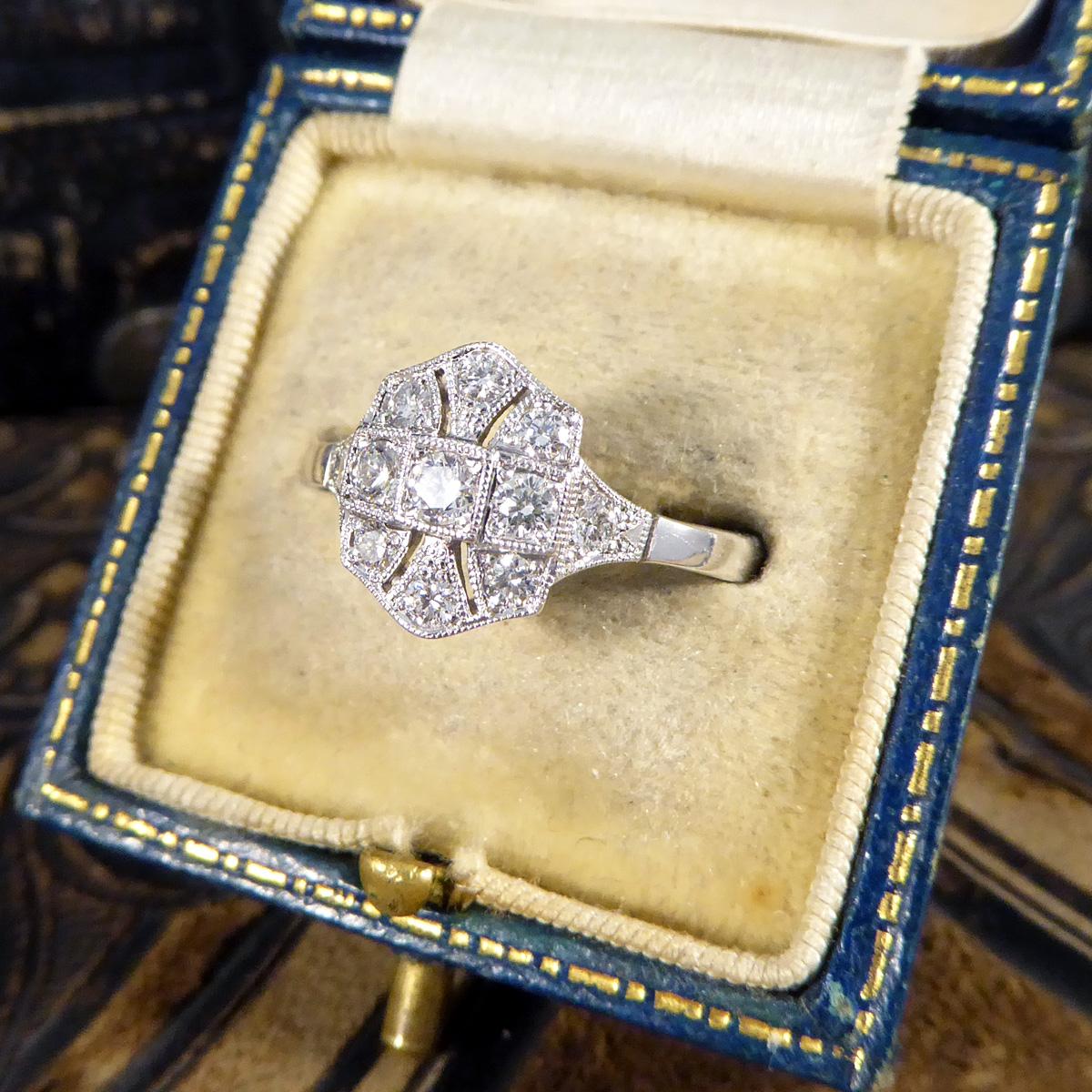 Quality Art Deco Replica Diamond Plaque Ring in 18 Carat White Gold For Sale 4