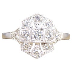 Quality Art Deco Replica Diamond Plaque Ring in 18ct White Gold
