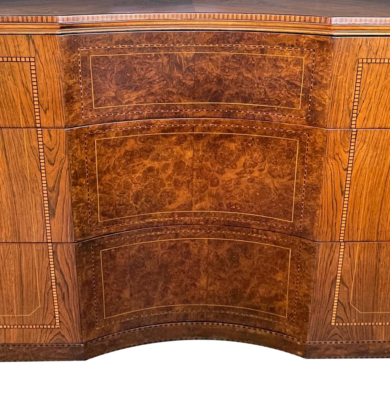 Quality Art Deco Rosewood and Burl Walnut 3-Drawer Chest by Irwin Furniture For Sale 4