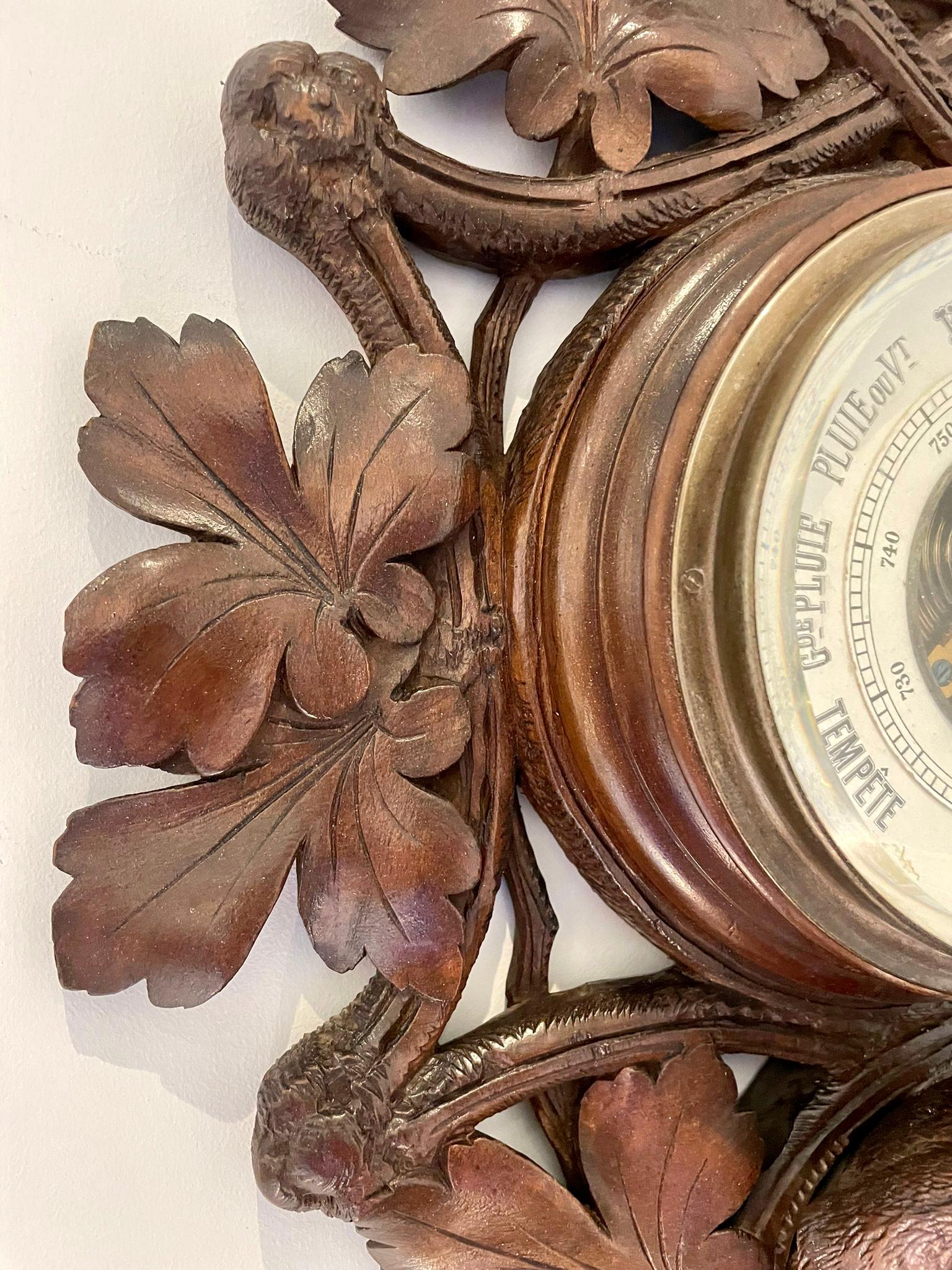 Quality Black Forest Carved Walnut Barometer 7
