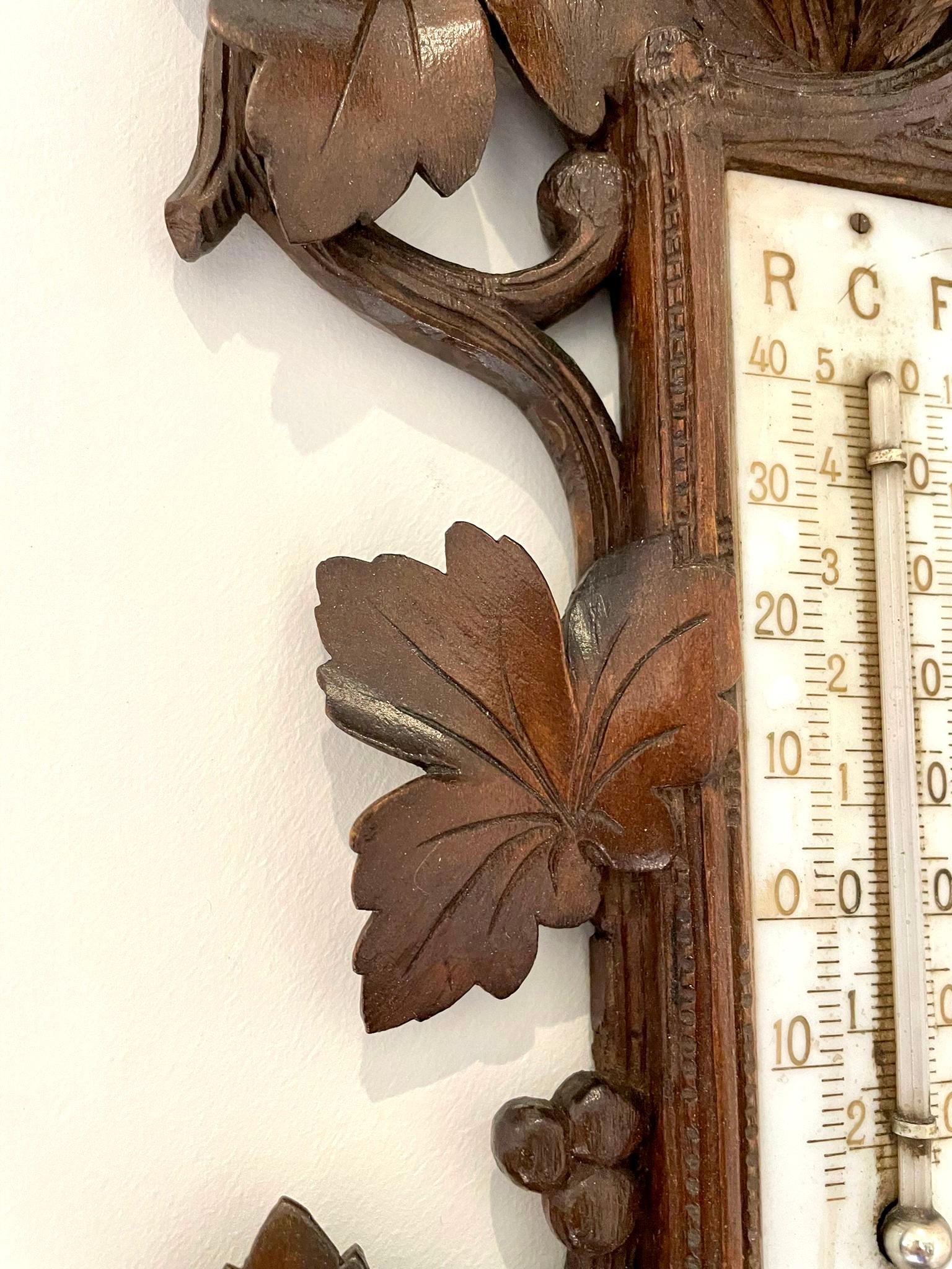 Late 19th Century Quality Black Forest Carved Walnut Barometer