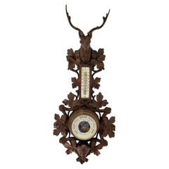 Quality Black Forest Carved Walnut Barometer