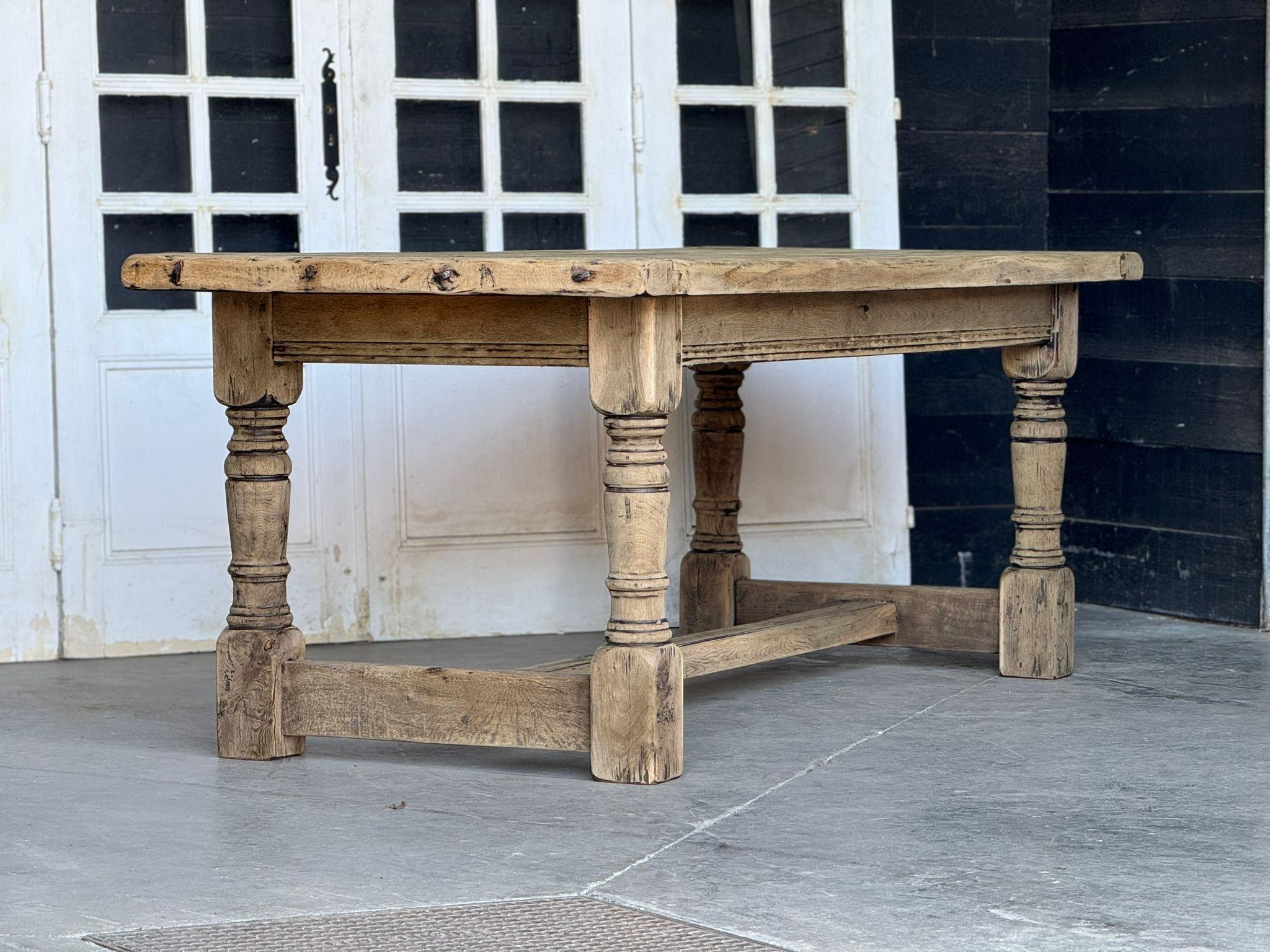 Quality Bleached Oak Farmhouse Dining Table  For Sale 8