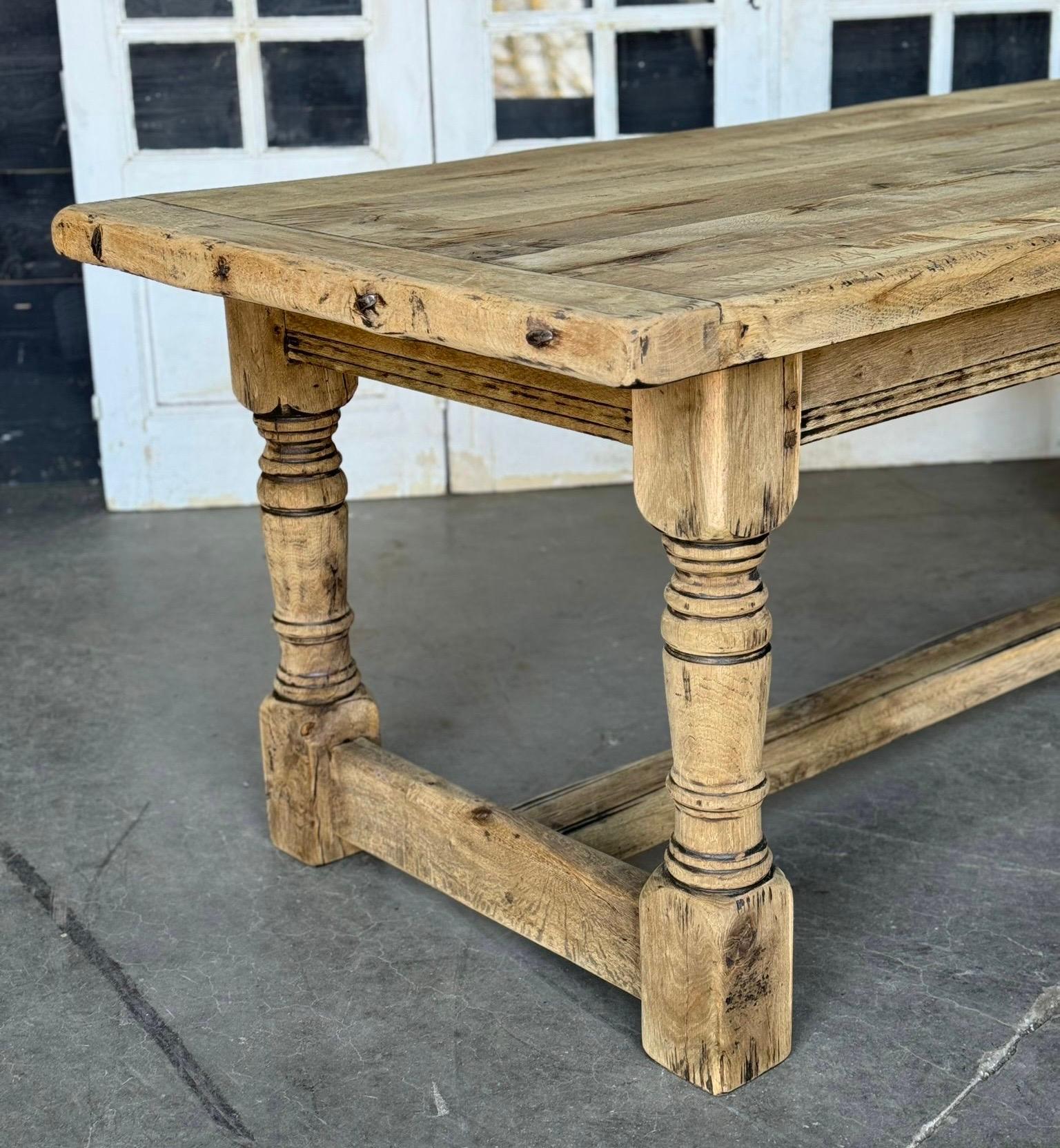 British Quality Bleached Oak Farmhouse Dining Table  For Sale