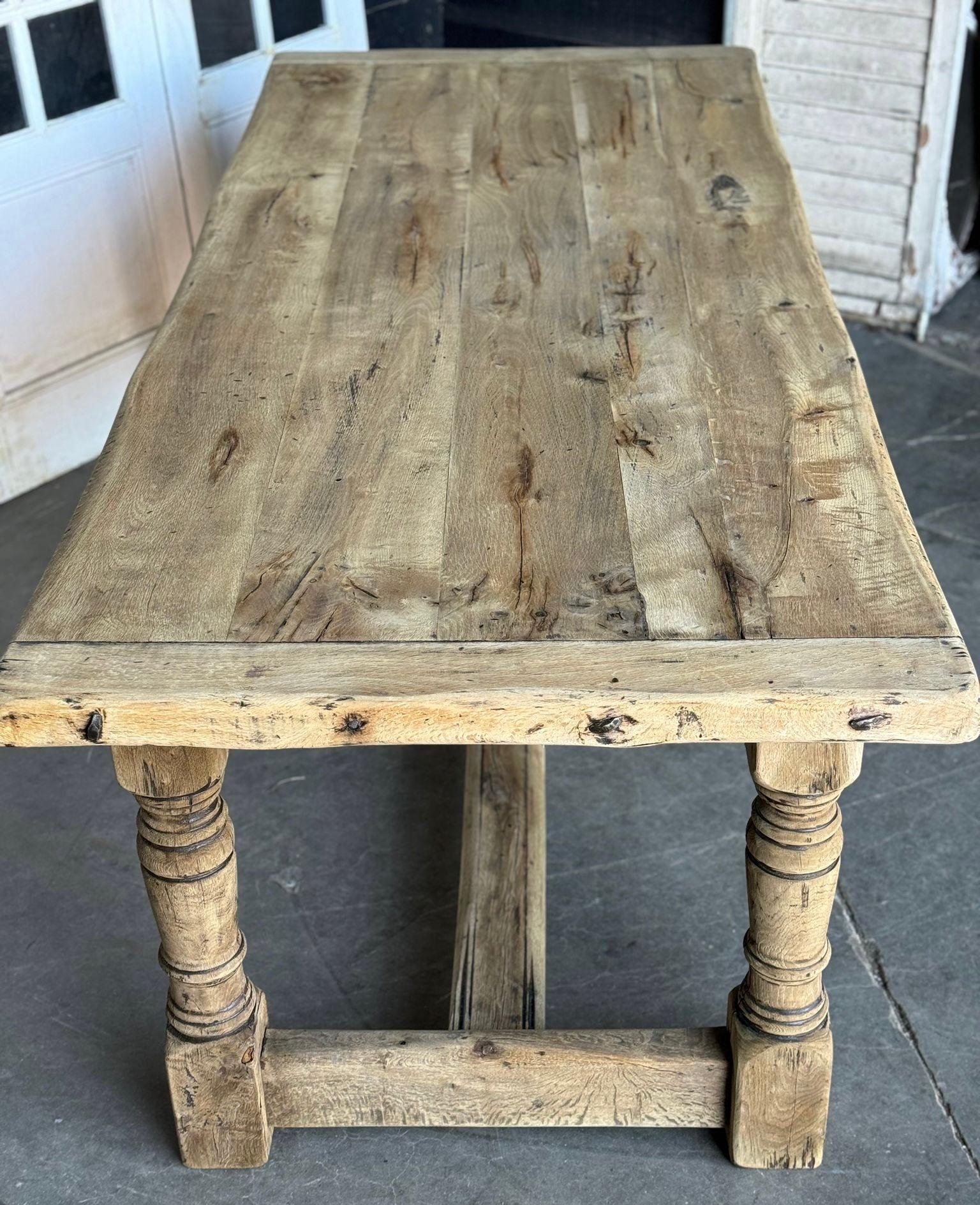 Quality Bleached Oak Farmhouse Dining Table  For Sale 1
