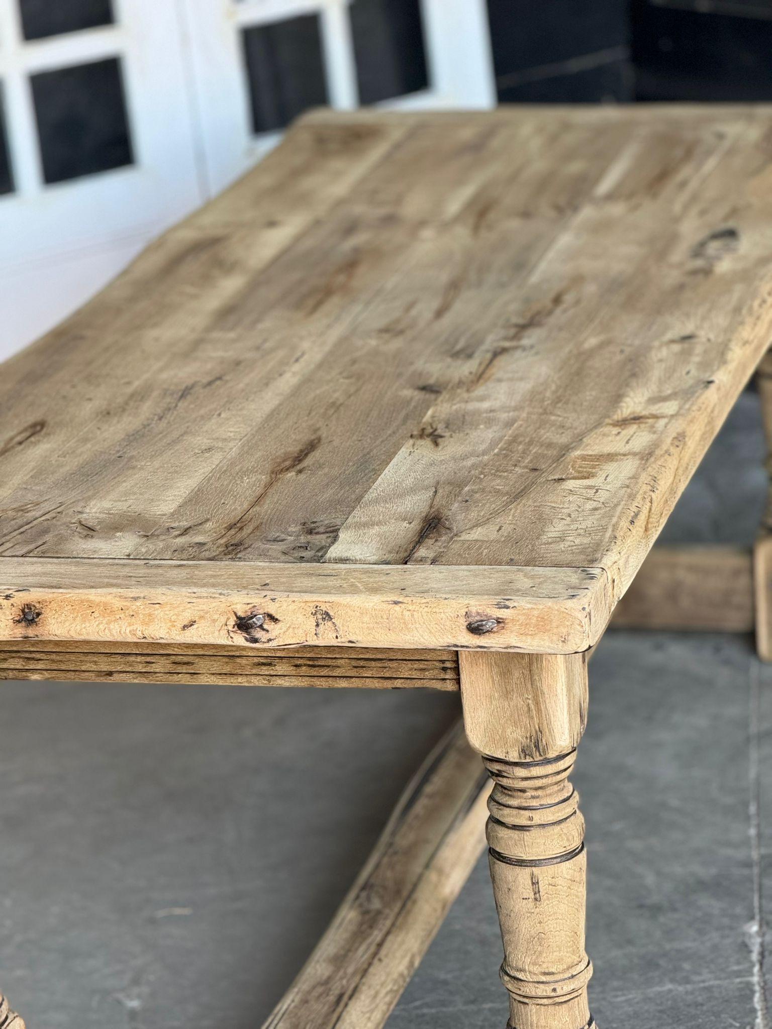 Quality Bleached Oak Farmhouse Dining Table  For Sale 3