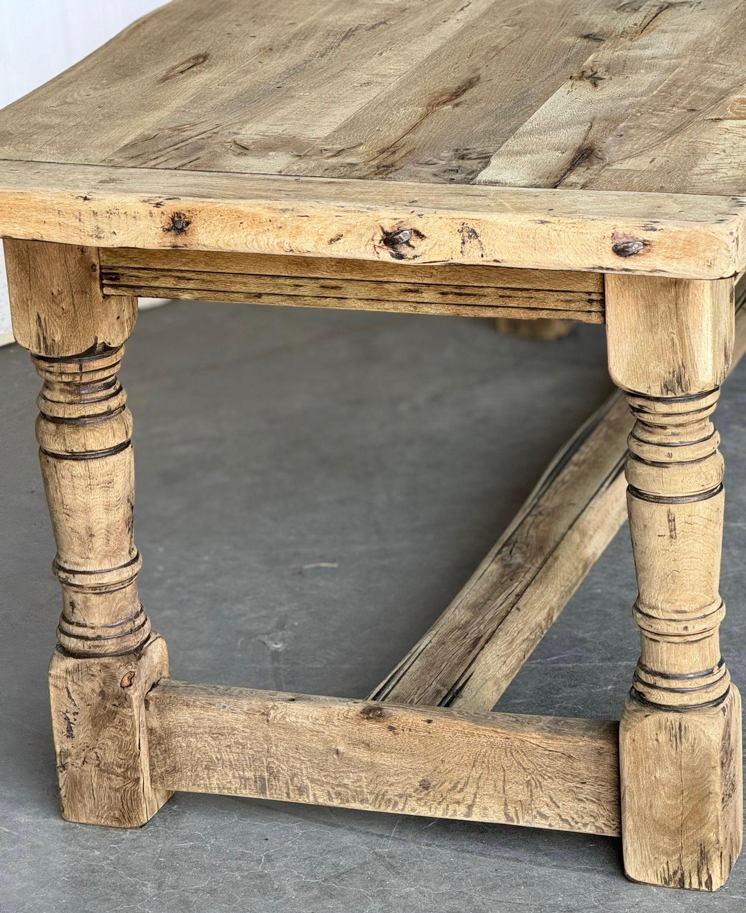 Quality Bleached Oak Farmhouse Dining Table  For Sale 4