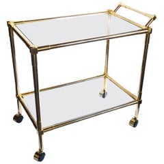 Vintage Quality Brass 1970s 2-Tier Brass and Glass Bar/Drinks Cart