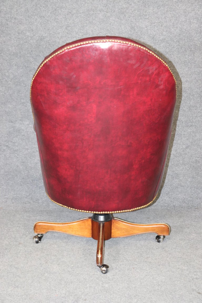 Quality Burgundy Leather Chesterfield Style Office Swivel Chair Brass