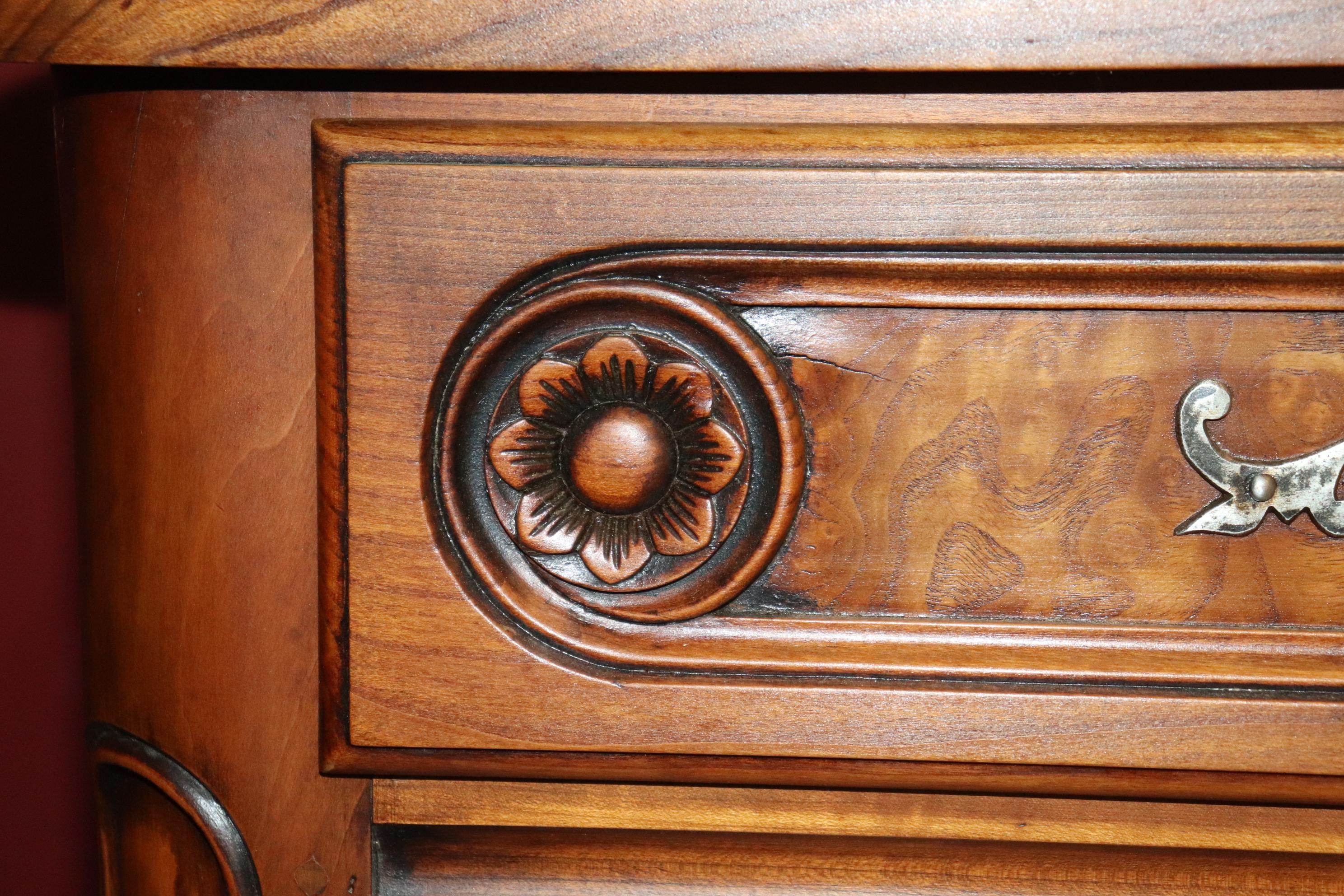 Quality Burled Walnut French Country Louis XV Breakfront China Cabinet 9