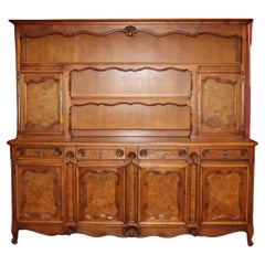 Vintage Quality Burled Walnut French Country Louis XV Breakfront China Cabinet