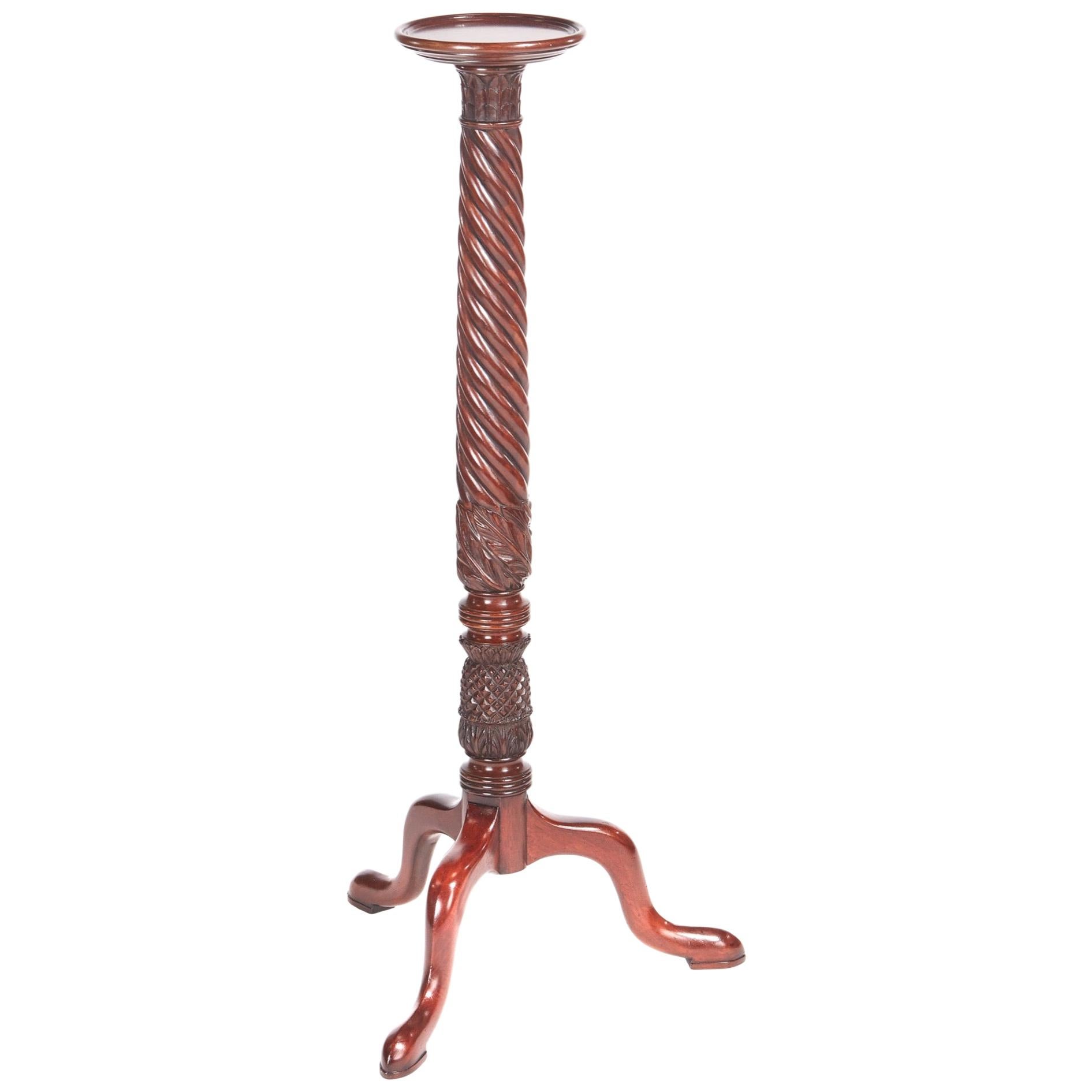 Quality Carved Antique Mahogany Torchère / Plant Stand