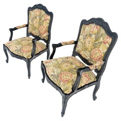 Quality Carved Tapestry Upholstery Arm Fireside Chairs MINT