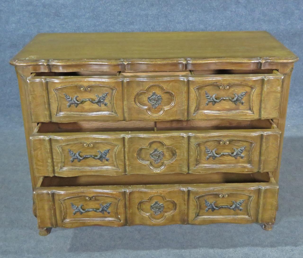 Quality Carved Walnut Romweber French Country Dresser Commode, Circa 1950 1
