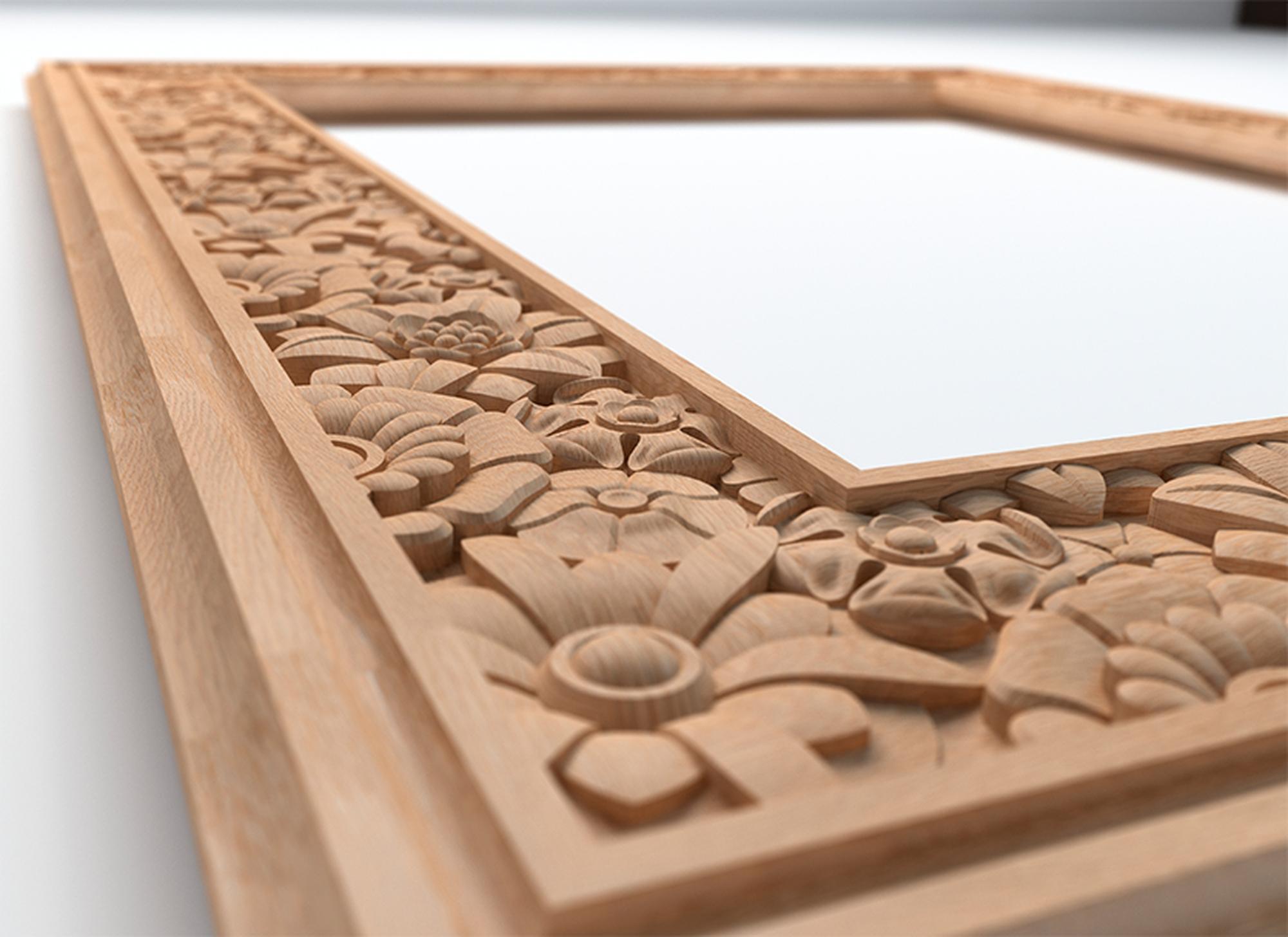 Woodwork Quality Carved Wood Wall Mirror Frame with decorative textured relief For Sale