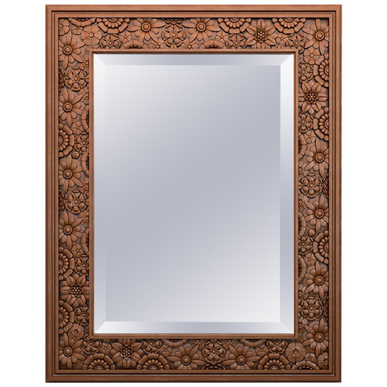 Quality Carved Wood Wall Mirror Frame with decorative textured relief For Sale
