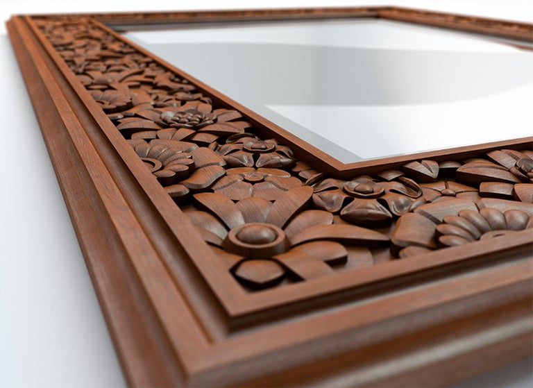 Quality Carved Wood Wall Mirror Frame with decorative textured relief
