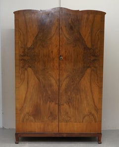 Stunning Vintage 1940's Burr Walnut Double Bank Wardrobe & Mirror Part of Suite