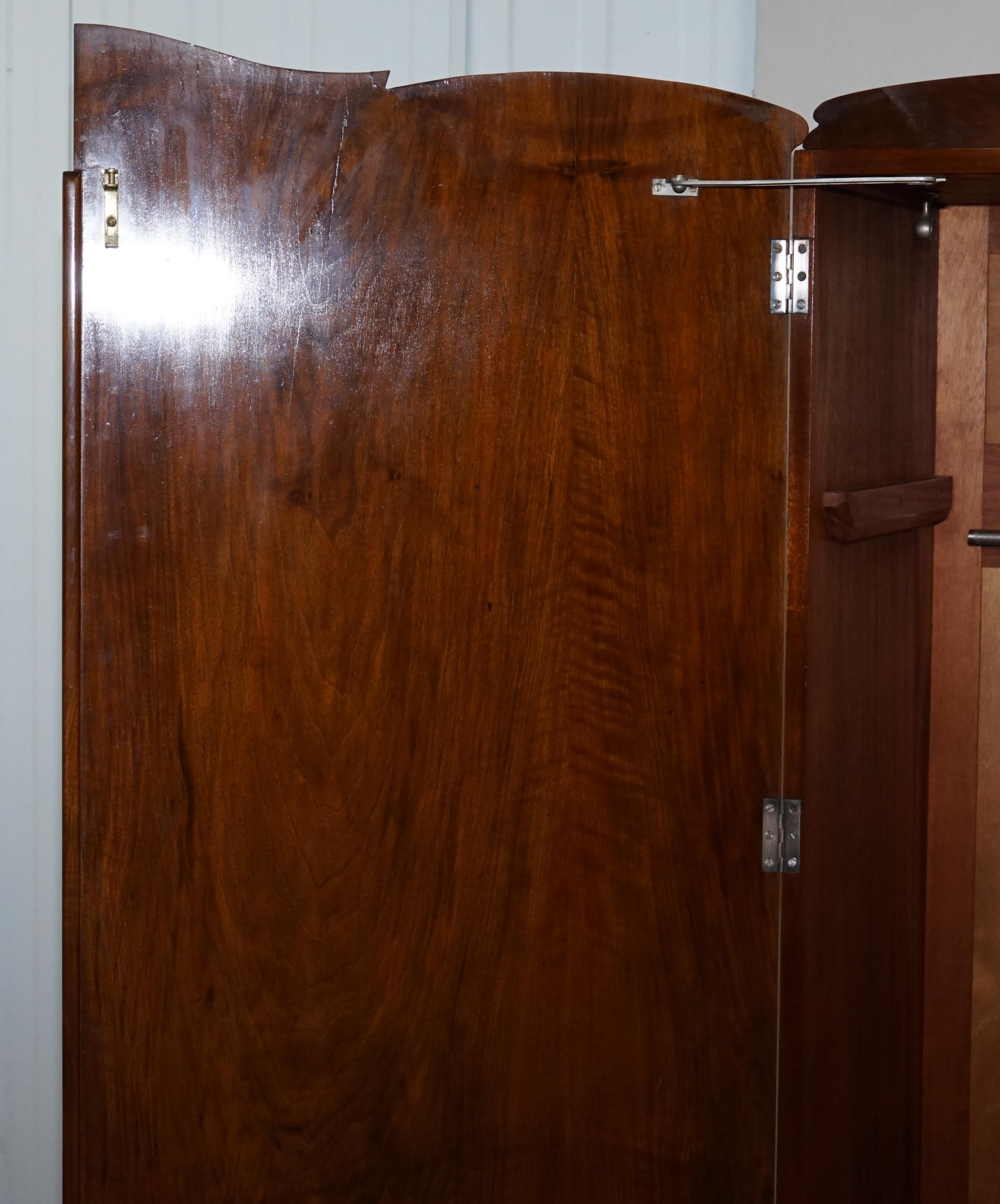 Stunning Vintage 1940's Burr Walnut Double Bank Wardrobe & Mirror Part of Suite 14