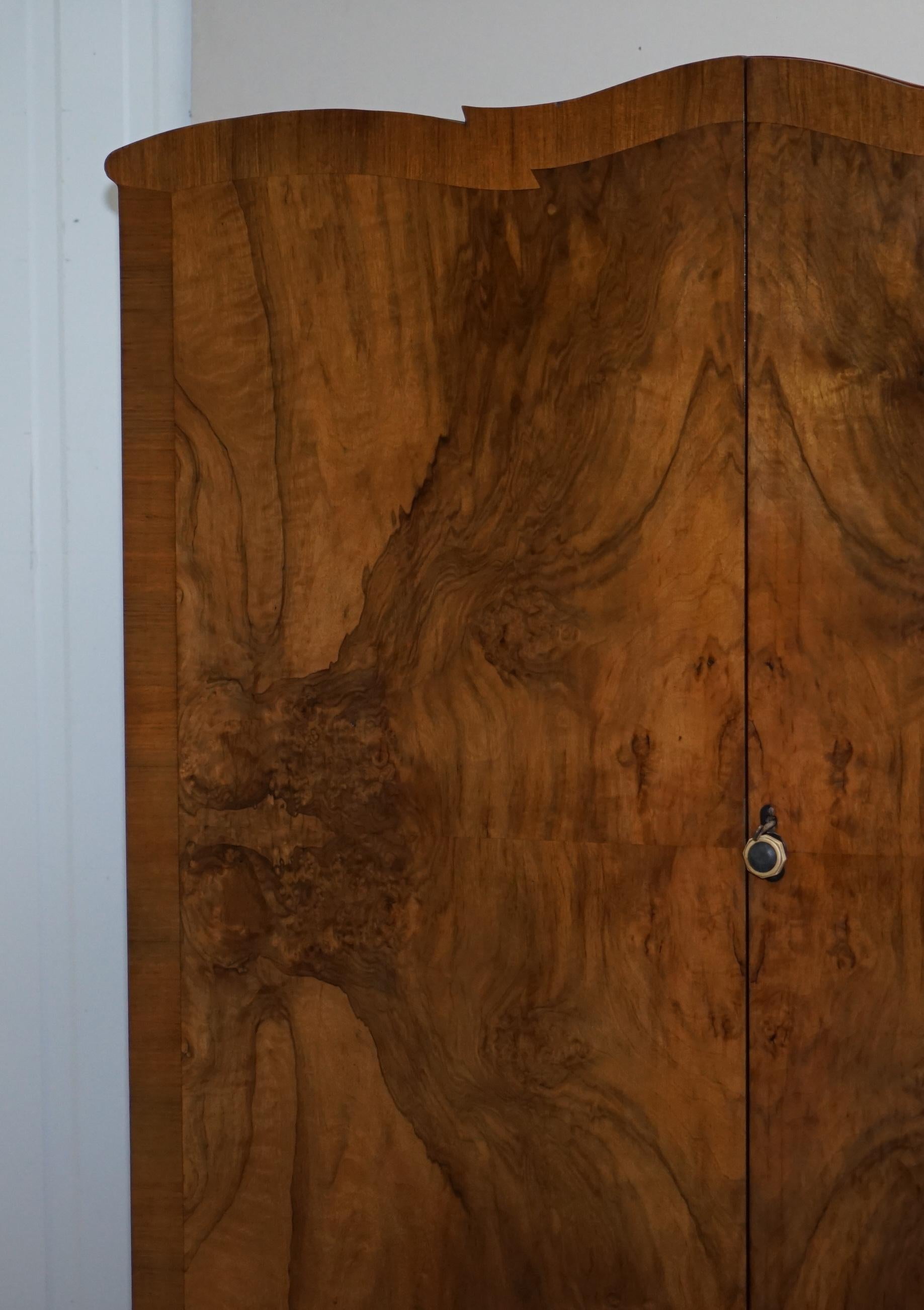 Art Deco Stunning Vintage 1940's Burr Walnut Double Bank Wardrobe & Mirror Part of Suite