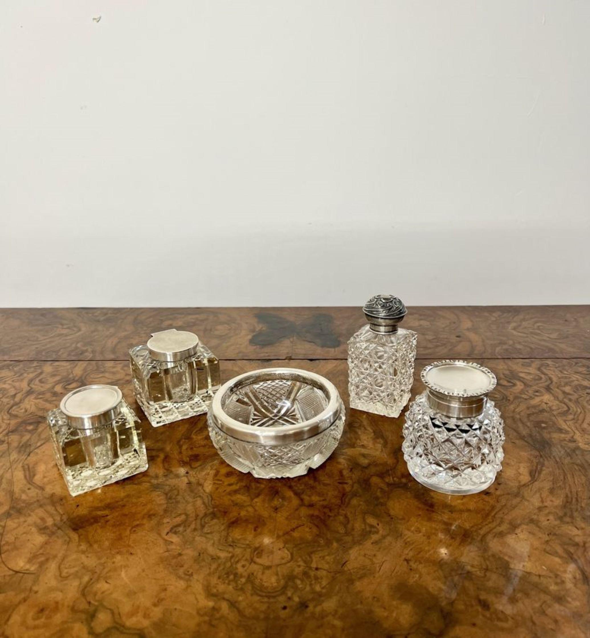 19th Century Quality collection of antique glass and silver mounted accessories  For Sale