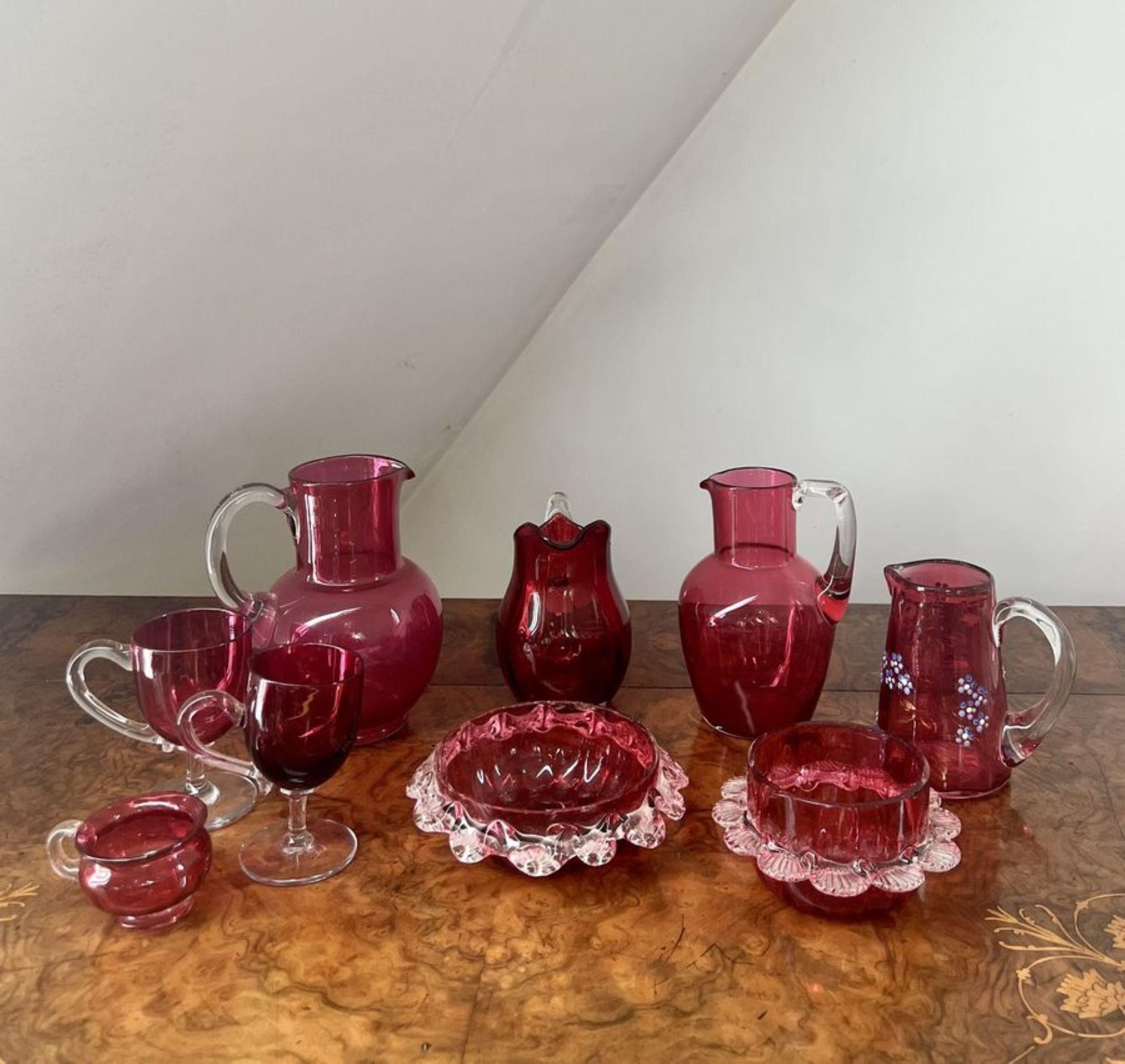 19th Century Quality collection of antique Victorian cranberry glass  For Sale