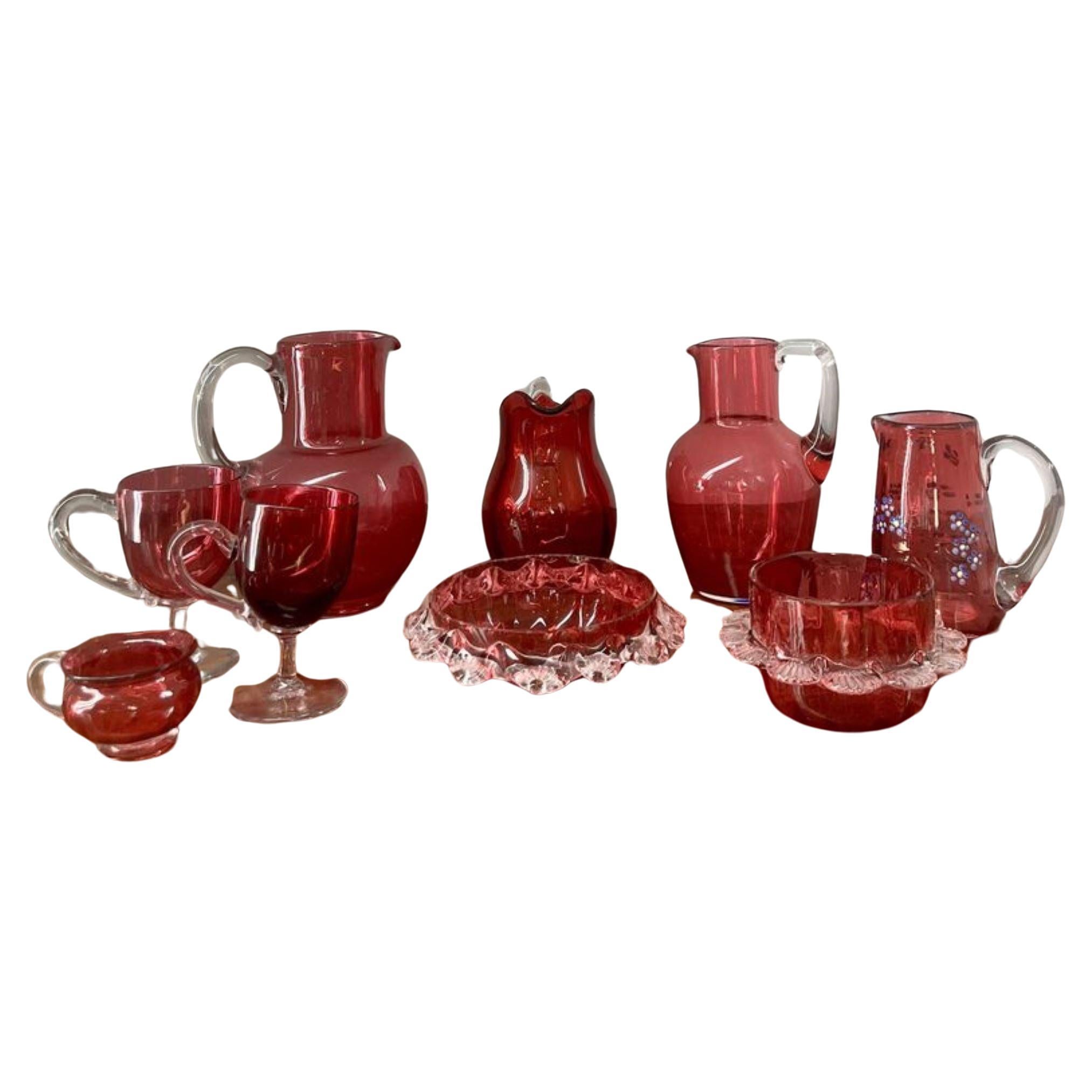 Quality collection of antique Victorian cranberry glass  For Sale