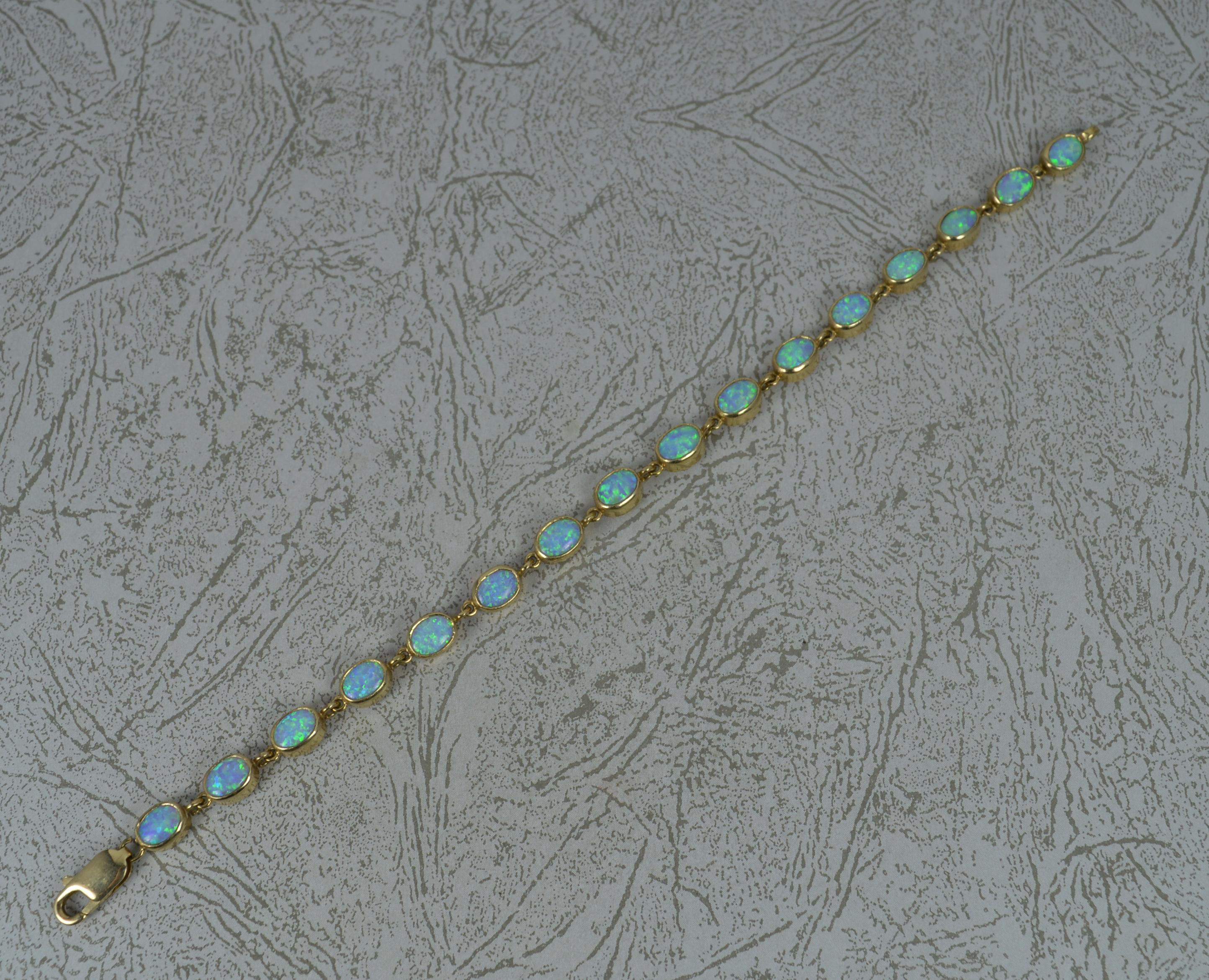Contemporary Quality Colourful Solid 9ct Yellow Gold and Opal Long Bracelet