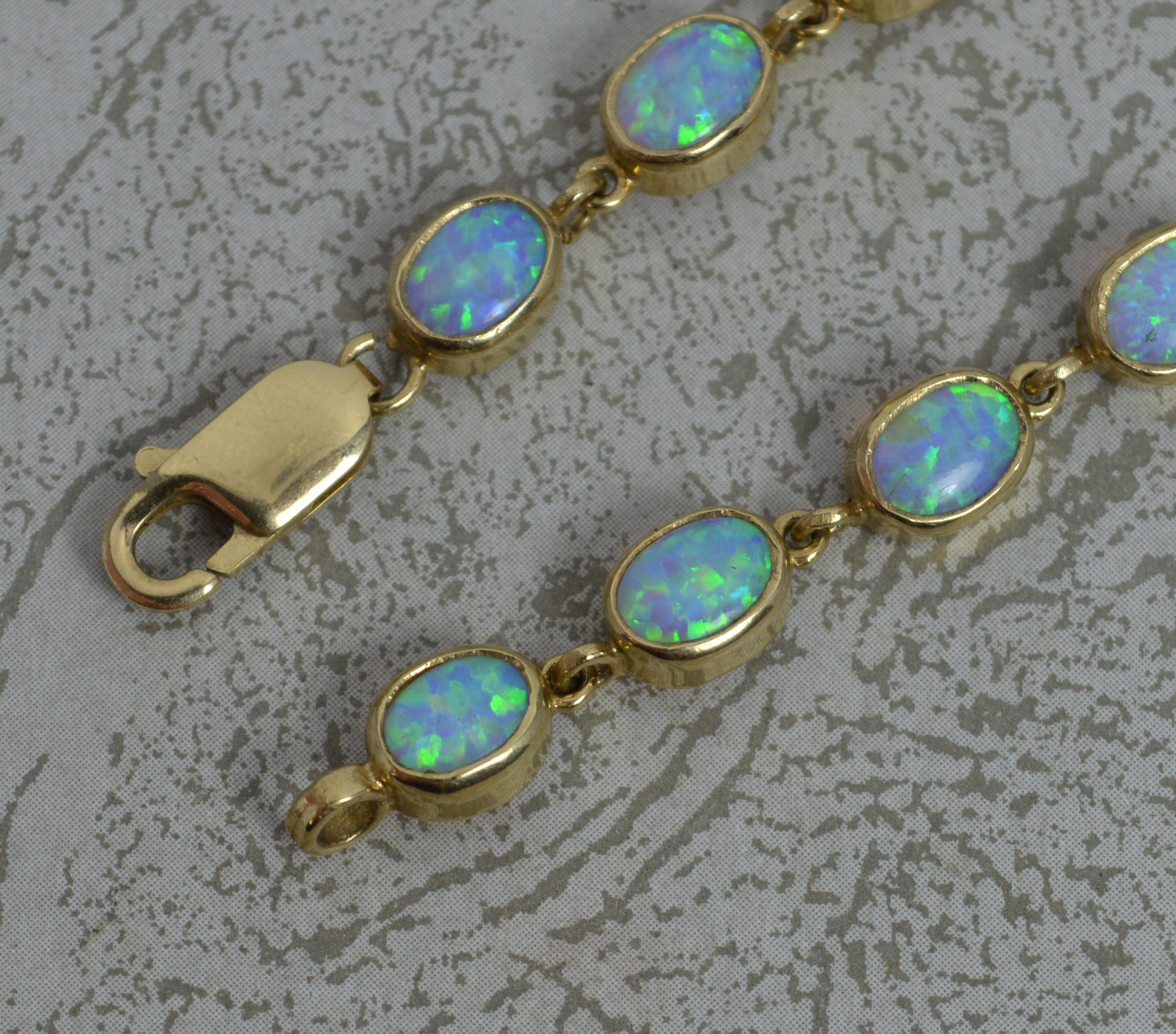 Oval Cut Quality Colourful Solid 9ct Yellow Gold and Opal Long Bracelet