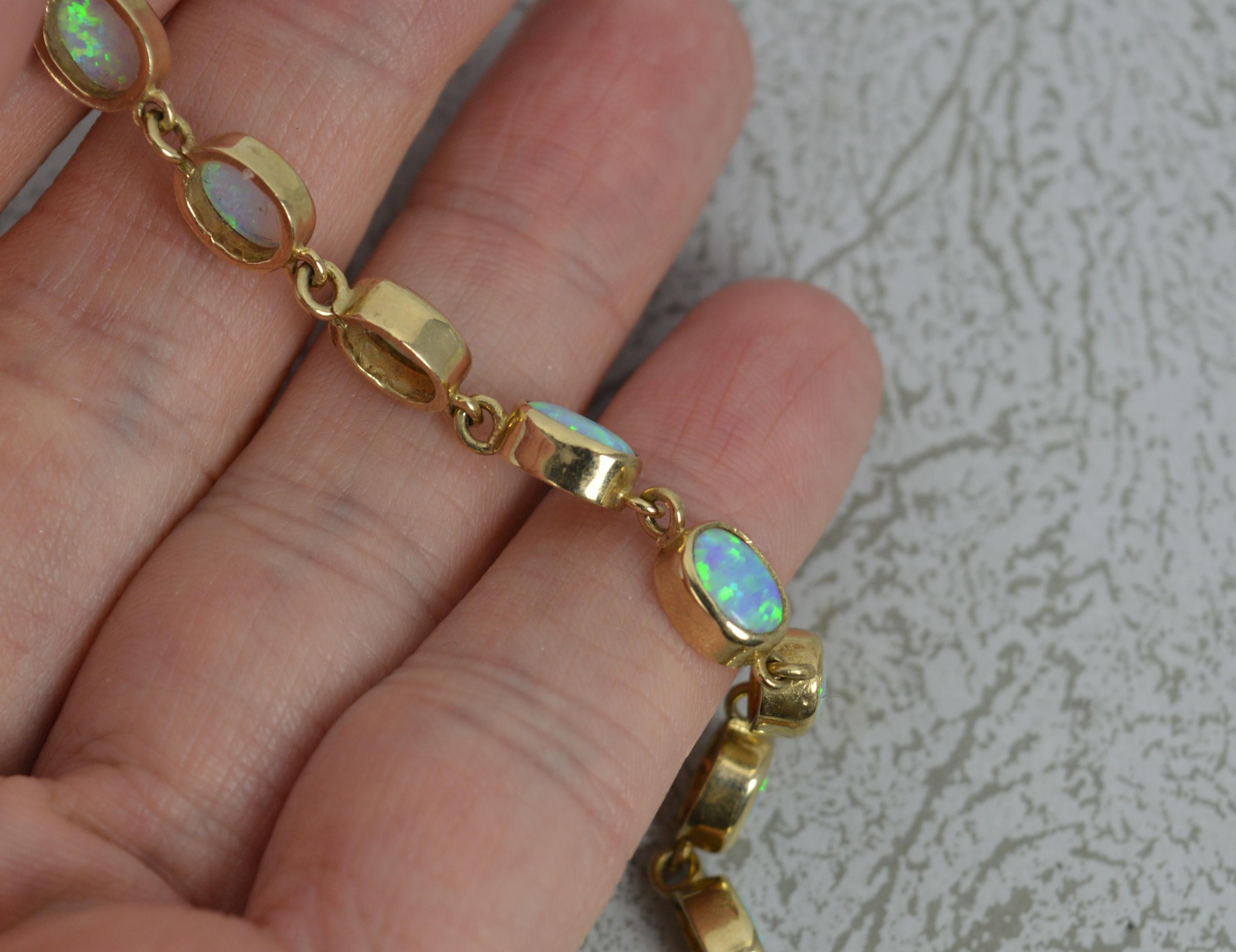 Women's Quality Colourful Solid 9ct Yellow Gold and Opal Long Bracelet